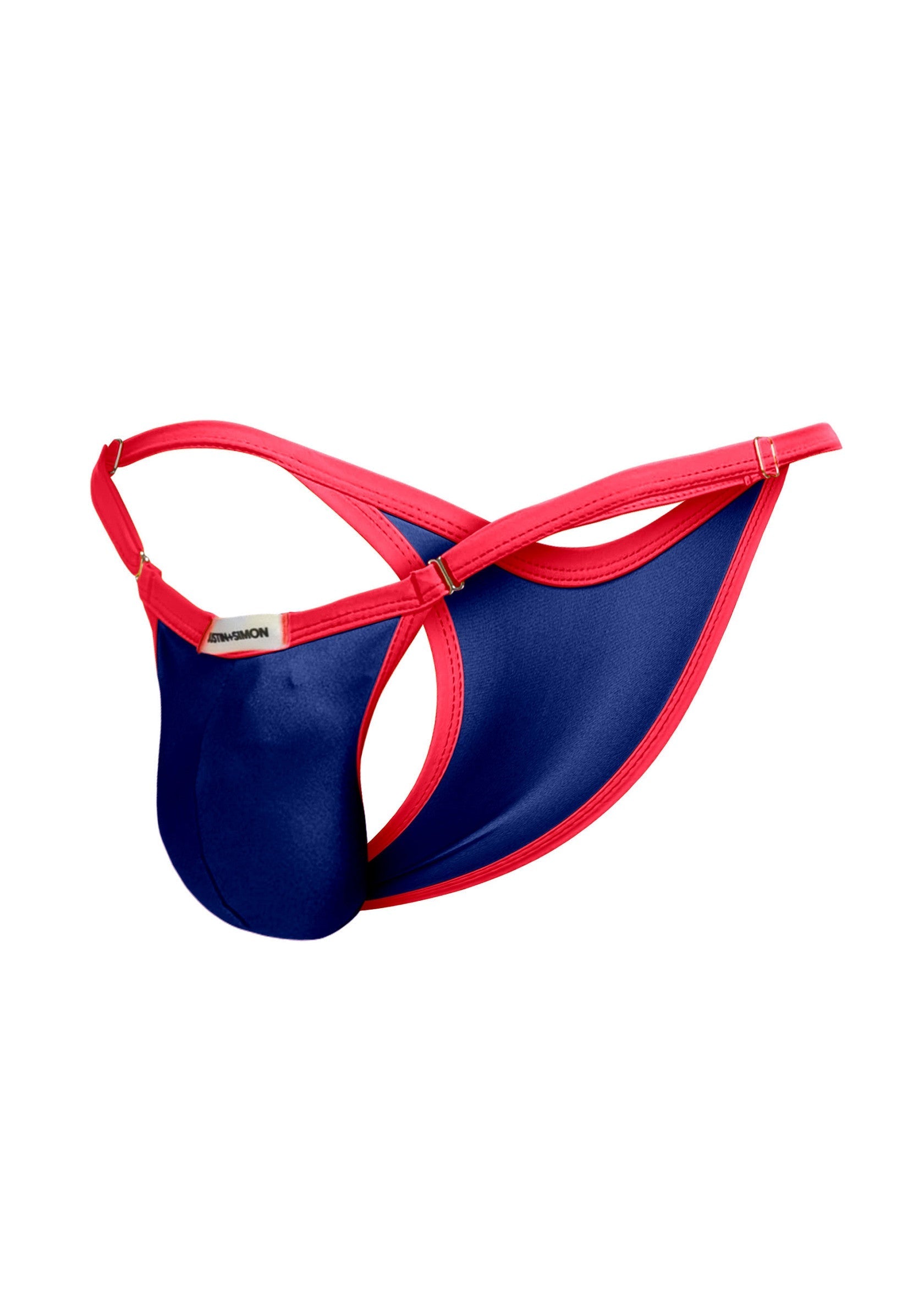 String pour homme bleu marine avec bordures rouges. Lingerie masculine confortable et sexy.; Marineblauwe string voor heren met rode randen. Comfortabel en sexy herenondergoed.; Navy blue men's thong with red trim. Comfortable and sexy men's underwear.