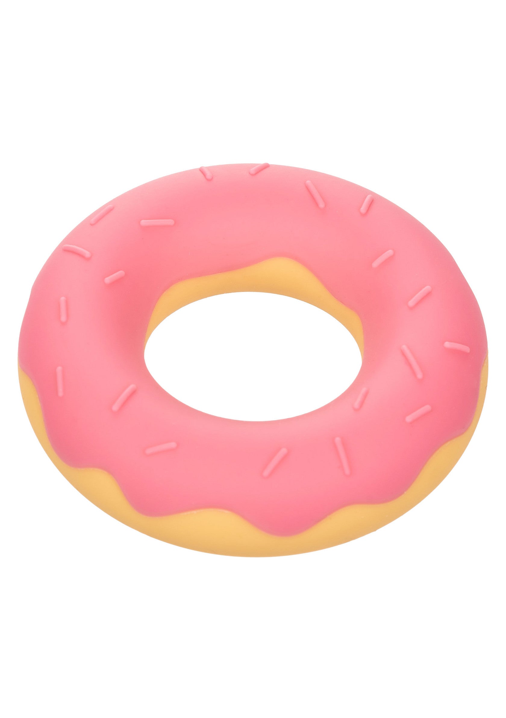 Beignet rose appétissant avec glaçage et décorations.; Roze donut met glazuur en decoratie, om van te watertanden!; Appetizing pink donut with frosting and sprinkles.