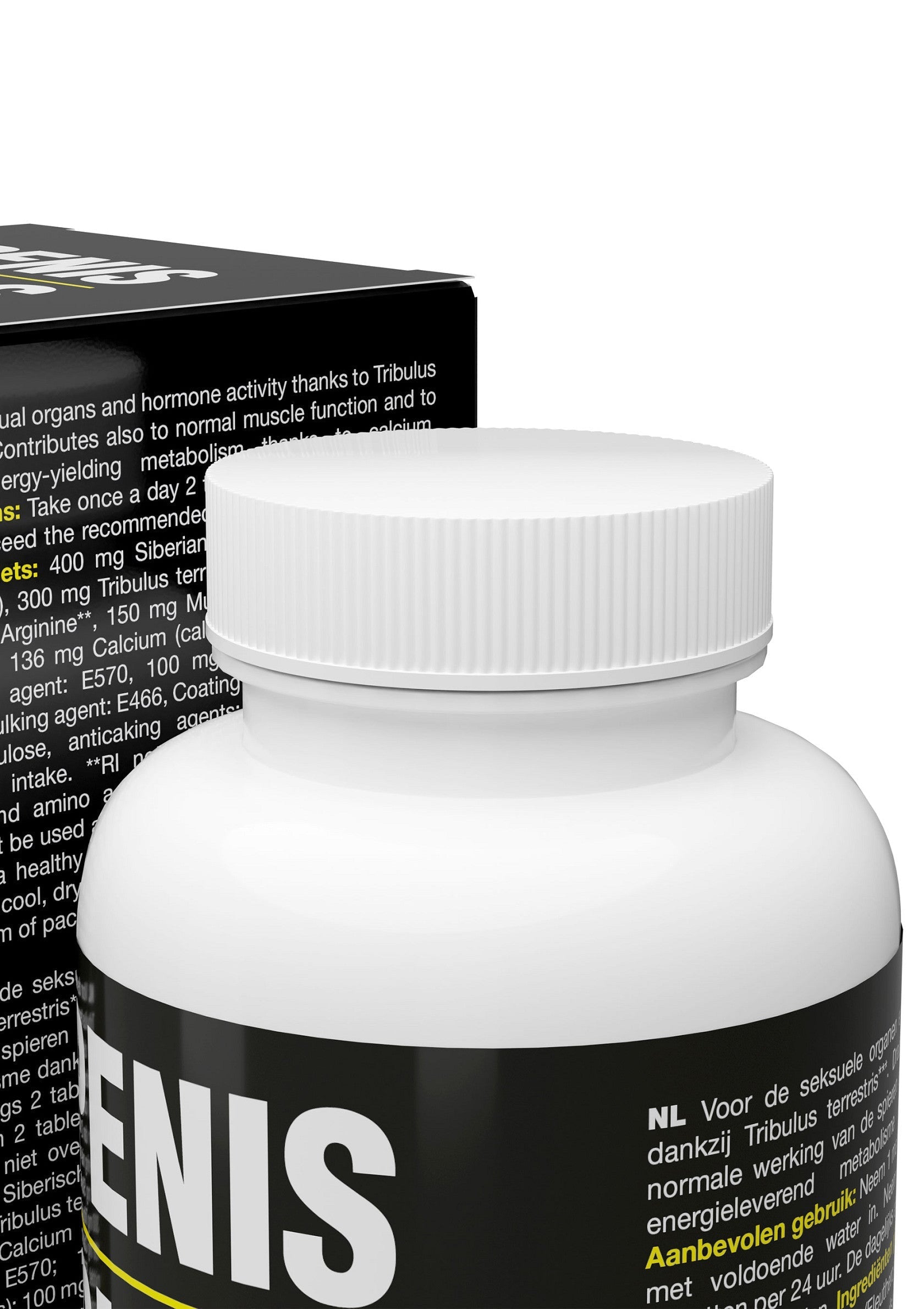 Pilulier de suppléments pour la santé, contribuant à la fonction musculaire et à l'énergie. Achetez maintenant !; Pot met gezondheidssupplementen, draagt bij aan spierfunctie en energie. Koop nu!; Health supplement bottle, supports muscle function & energy. Shop now!