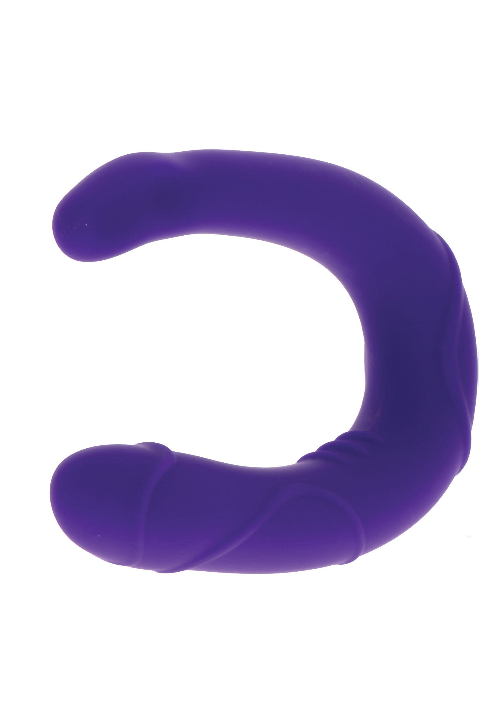 Vibromasseur double en U violet pour plaisir intense.; Paarse U-vormige dubbele vibrator voor intens genot.; Purple U-shaped double vibrator for intense pleasure.