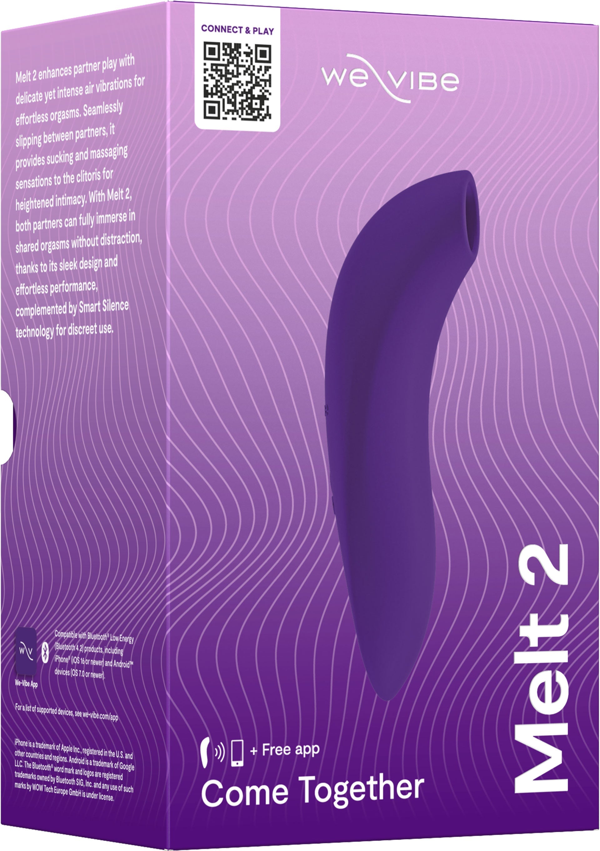 We-Vibe Melt 2 pour une intimité partagée et des sensations intenses. Téléchargez l'appli gratuite!; We-Vibe Melt 2 voor gedeelde intimiteit en intense gevoelens. Download de gratis app!; We-Vibe Melt 2 for shared intimacy and intense sensations. Download the free app!