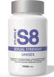 Stimul8 S8, complément alimentaire unisexe pour la force sexuelle. 30 comprimés.; Stimul8 S8, unisex voedingssupplement voor seksuele kracht. 30 tabletten.; Stimul8 S8, unisex food supplement for sexual strength. 30 tabs.