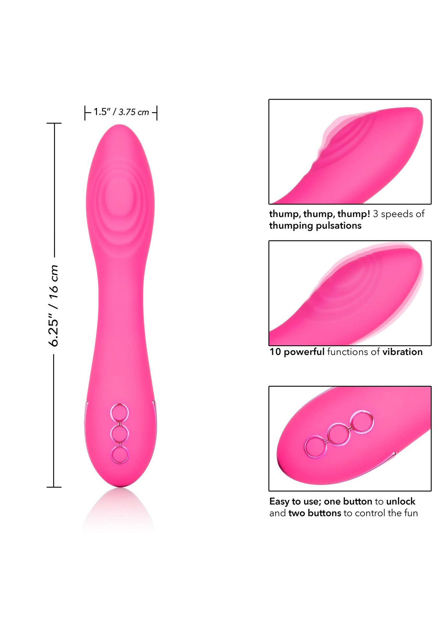 Vibromasseur rose avec 3 vitesses et 10 fonctions de vibration pour un plaisir personnalisé. Facile à utiliser!; Roze vibrator met 3 snelheden en 10 vibratiefuncties voor gepersonaliseerd plezier. Makkelijk te gebruiken!; Pink vibrator with 3 speeds and 10 vibration functions for personalized pleasure. Easy to use!