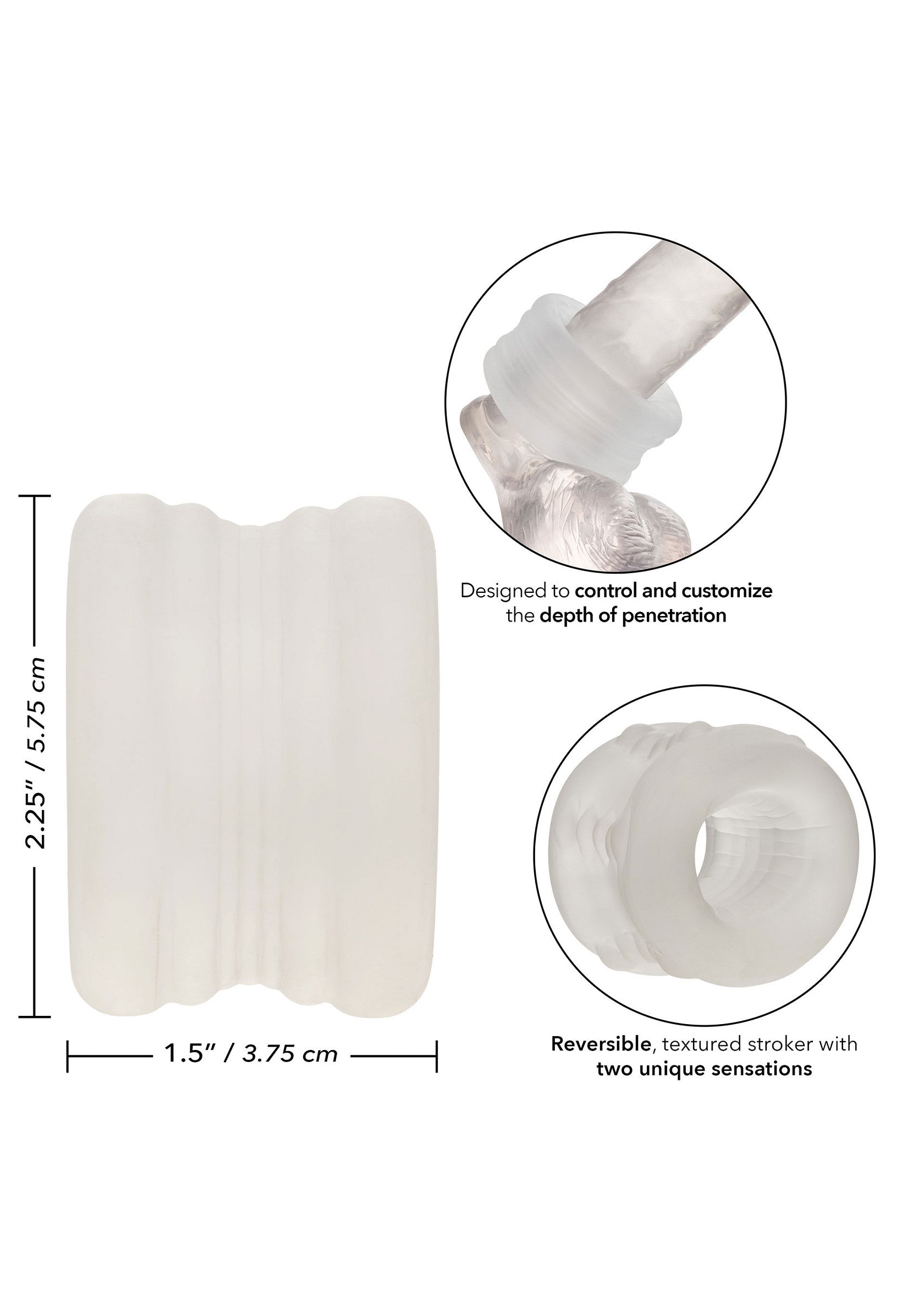 Manchon texturé réversible pour une expérience unique et personnalisée.; Omkeerbare, getextureerde stroker voor een unieke en gepersonaliseerde ervaring.; Reversible textured sleeve for a unique and customized experience.