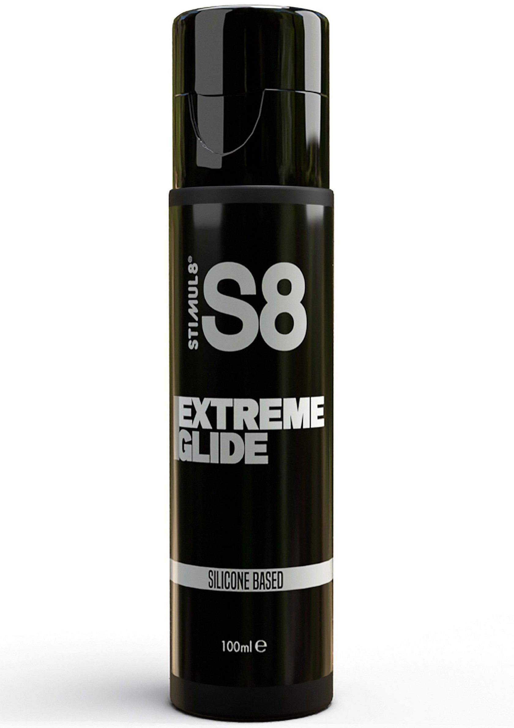 Lubrifiant S8 Stimul8 'Extreme Glide' à base de silicone pour une glisse extrême et durable. Flacon de 100ml.; S8 Stimul8 'Extreme Glide' glijmiddel op siliconenbasis voor extreme en langdurige gladheid. 100ml fles.; S8 Stimul8 'Extreme Glide' silicone-based lubricant for extreme and long-lasting glide. 100ml bottle.