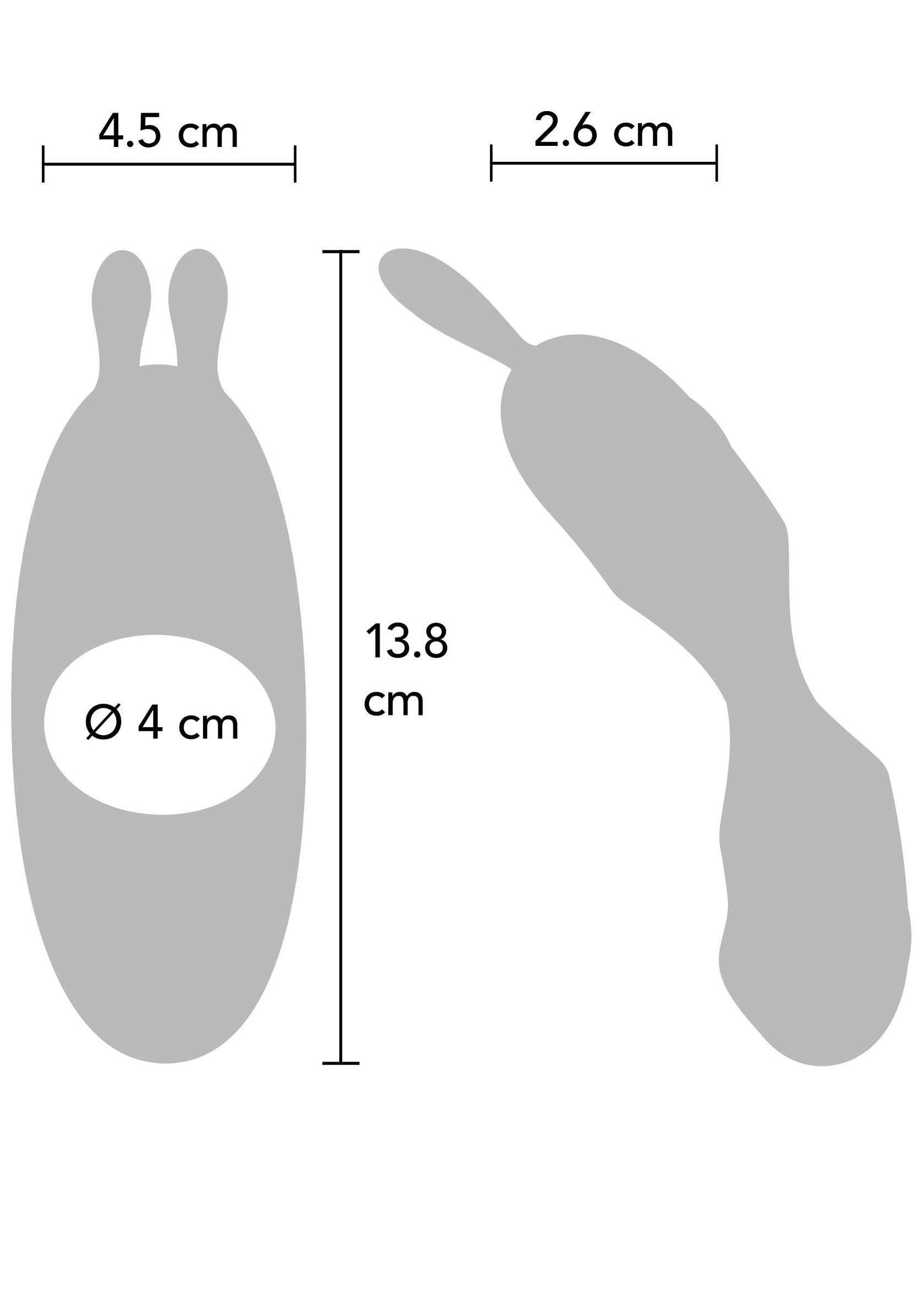 Dimensions détaillées d'un jouet ou accessoire en forme de lapin : longueur, largeur, diamètre. Guide pour les achats en ligne.; Gedetailleerde afmetingen van een konijnvormig speeltje of accessoire: lengte, breedte, diameter. Handleiding voor online aankopen.; Detailed dimensions of a rabbit-shaped toy or accessory: length, width, diameter. Guide for online purchases.