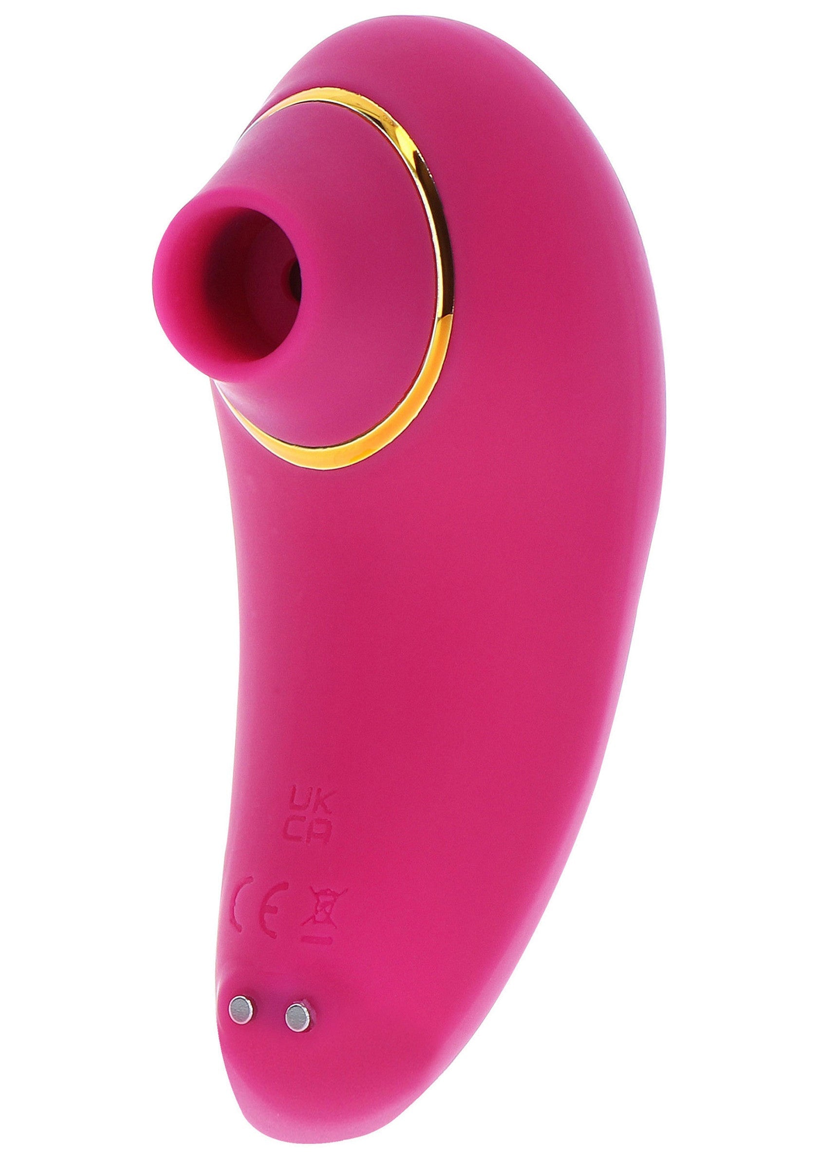 Stimulateur clitoridien rose avec un anneau doré pour des sensations intenses.; Roze clitorisstimulator met gouden ring voor intense sensaties.; Pink clitoral stimulator with gold ring for intense sensations.