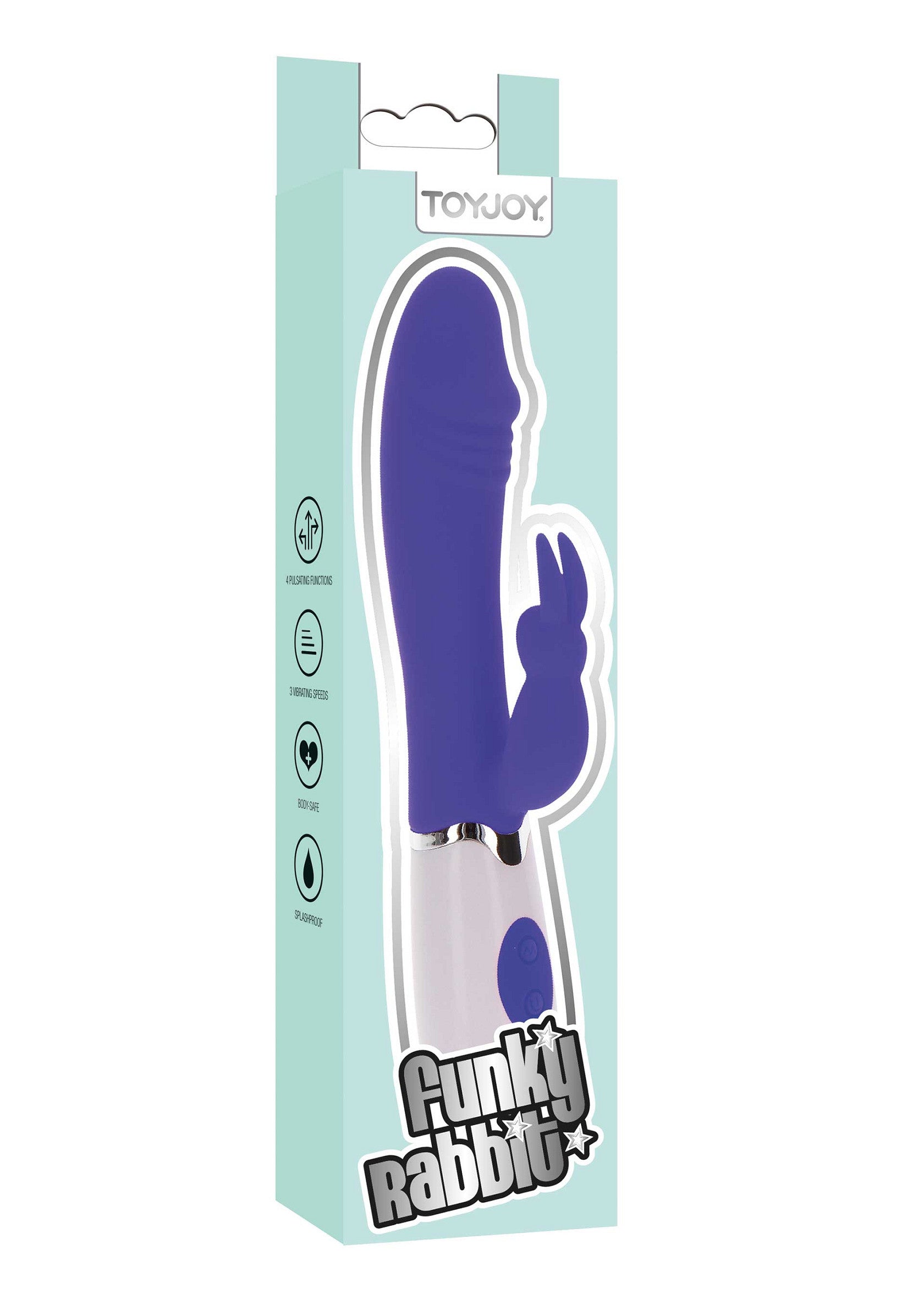 ToyJoy Funky Rabbit+ vibromasseur lapin. Stimulation double, plusieurs modes, étanche. Plaisir garanti!; ToyJoy Funky Rabbit+ vibrator. Dubbele stimulatie, meerdere standen, waterdicht. Gegarandeerd plezier!; ToyJoy Funky Rabbit+ vibrator. Dual stimulation, multiple patterns, waterproof. Pleasure guaranteed!