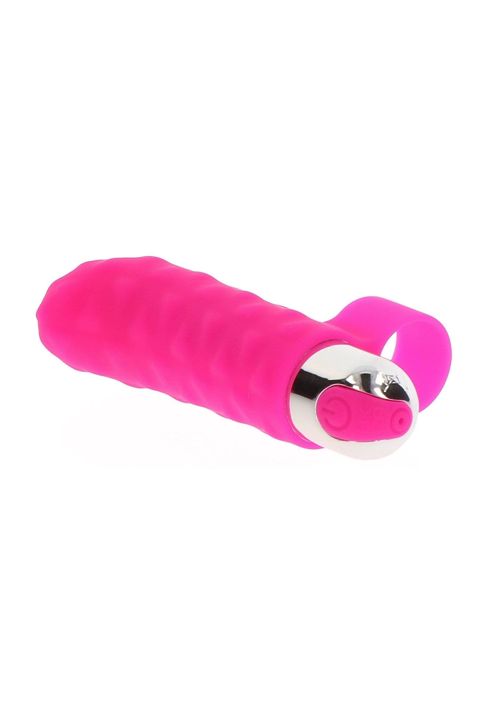 Vibromasseur rose texturé avec un stimulateur de clitoris pour un plaisir intense.; Roze vibrator met textuur en clitorisstimulator voor intens genot.; Textured pink vibrator with clitoral stimulator for intense pleasure.