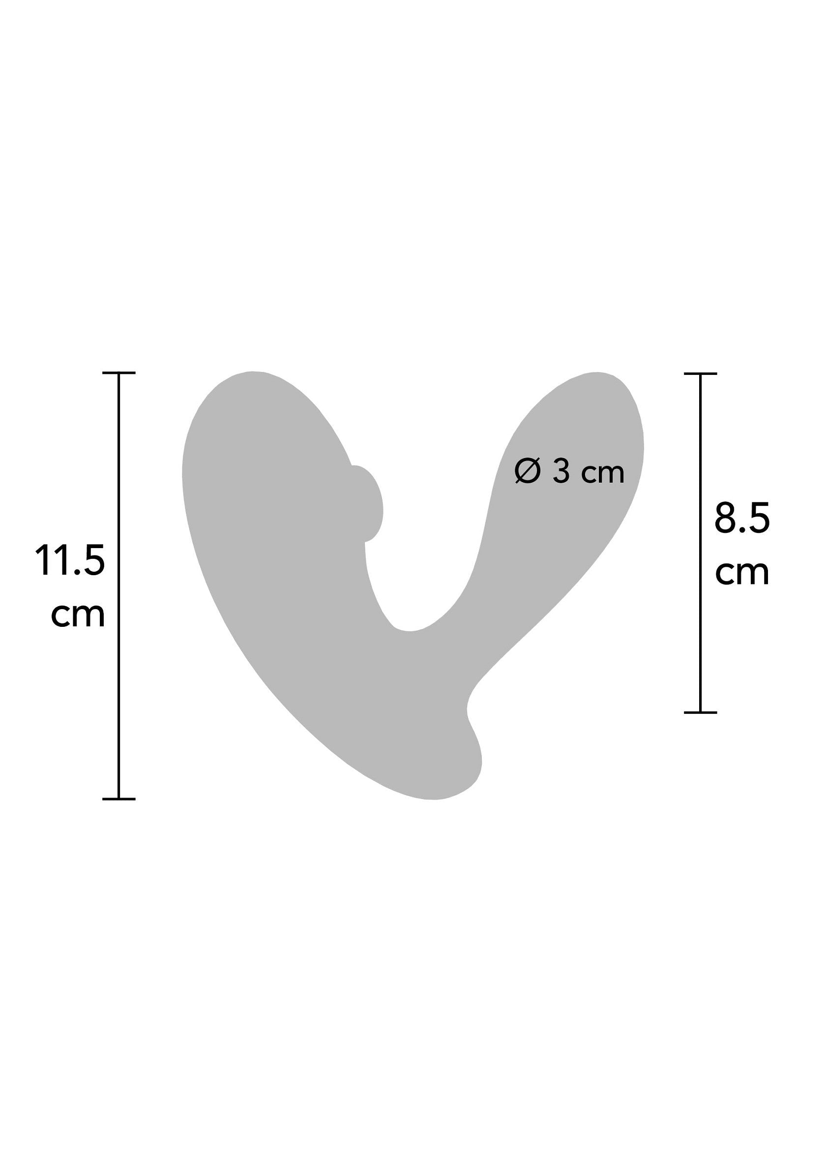 Dimensions du produit, diagramme indiquant la hauteur (11,5 cm), la largeur (8,5 cm) et le diamètre (3 cm); Productafmetingen, diagram met hoogte (11,5 cm), breedte (8,5 cm) en diameter (3 cm); Product dimensions, diagram showing height (11.5cm), width (8.5cm), and diameter (3cm)