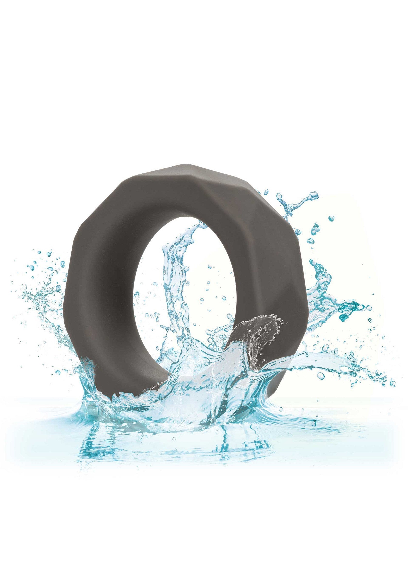 Anneau de couple gris avec éclaboussures d'eau, pour des plaisirs aquatiques intenses.; Grijs koppelring met waterspetters, voor intense waterpret.; Gray couple ring with water splashes, for intense water fun.