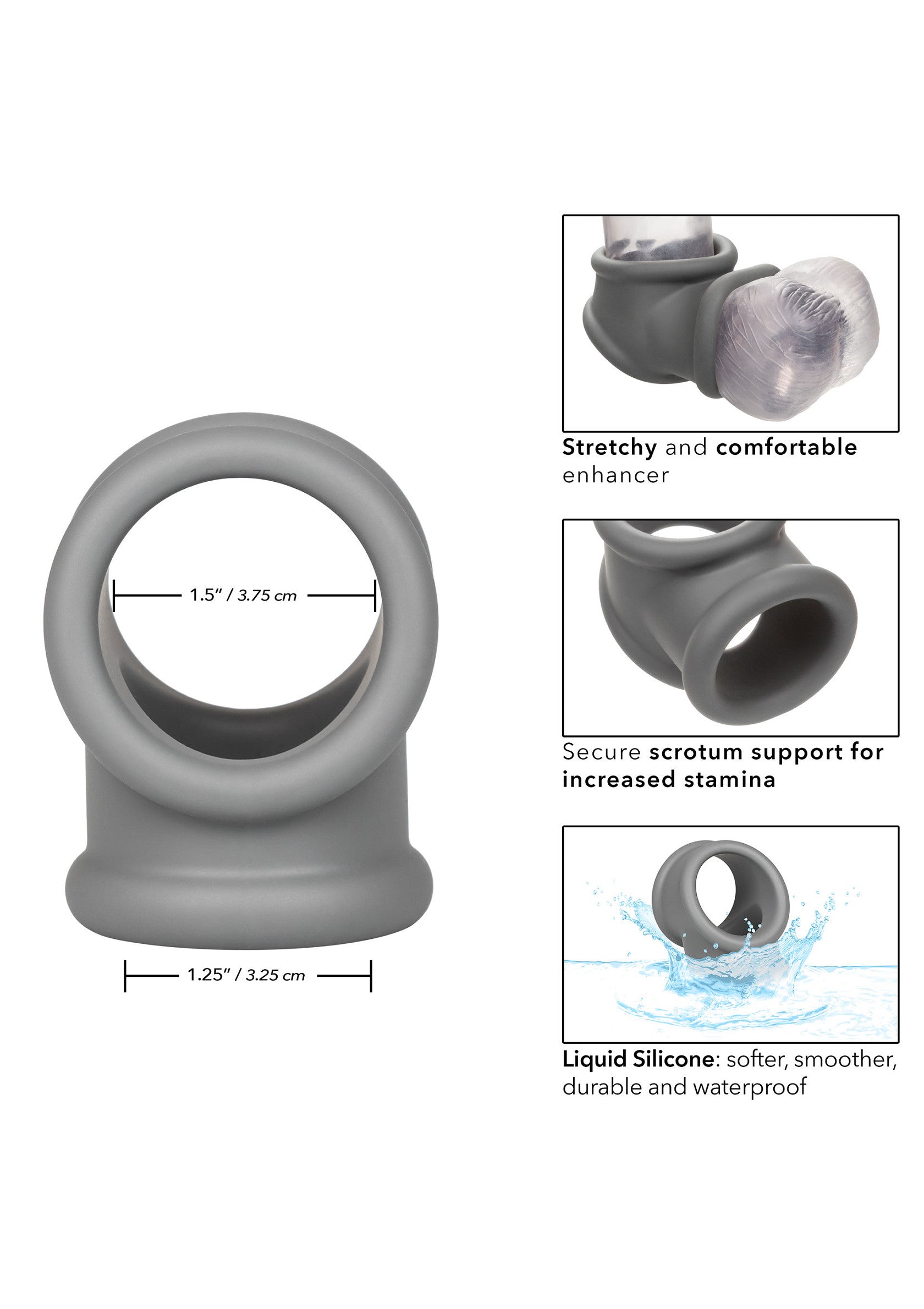 Anneau pénien en silicone liquide. Plus doux, plus lisse, durable et imperméable pour une meilleure endurance et une stimulation accrue.; Vloeibare siliconen penisring. Zachter, gladder, duurzaam en waterdicht voor meer uithoudingsvermogen en verhoogde stimulatie.; Liquid silicone cock ring. Softer, smoother, durable, and waterproof for increased stamina and enhanced stimulation.