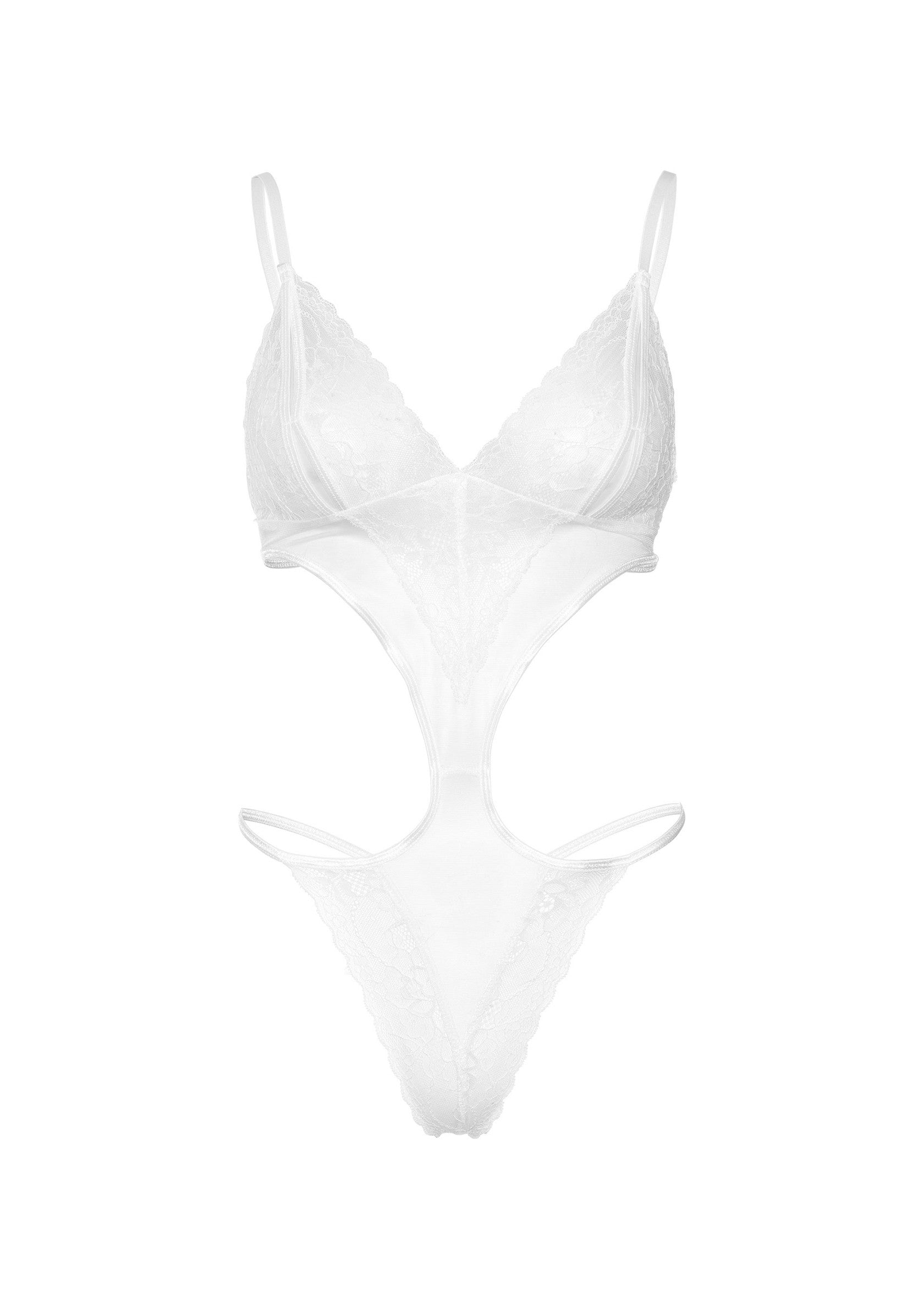 Body en dentelle blanche élégant et séduisant. Lingerie féminine raffinée pour une allure glamour.; Elegante en verleidelijke witte kanten body. Verfijnde dameslingerie voor een glamoureuze look.; Elegant and seductive white lace bodysuit. Refined women's lingerie for a glamorous look.