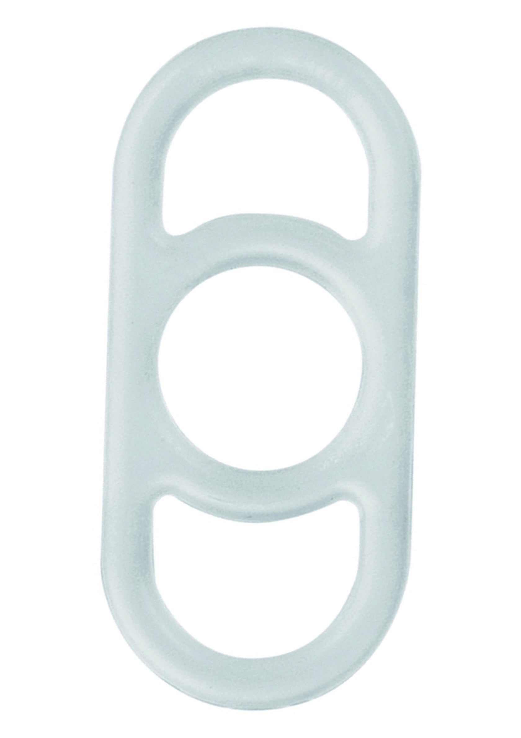 Anneau pénien transparent à triple boucle pour plus de plaisir et de contrôle.; Transparante penisring met driedubbele lus voor meer plezier en controle.; Transparent triple-loop cock ring for enhanced pleasure and control.