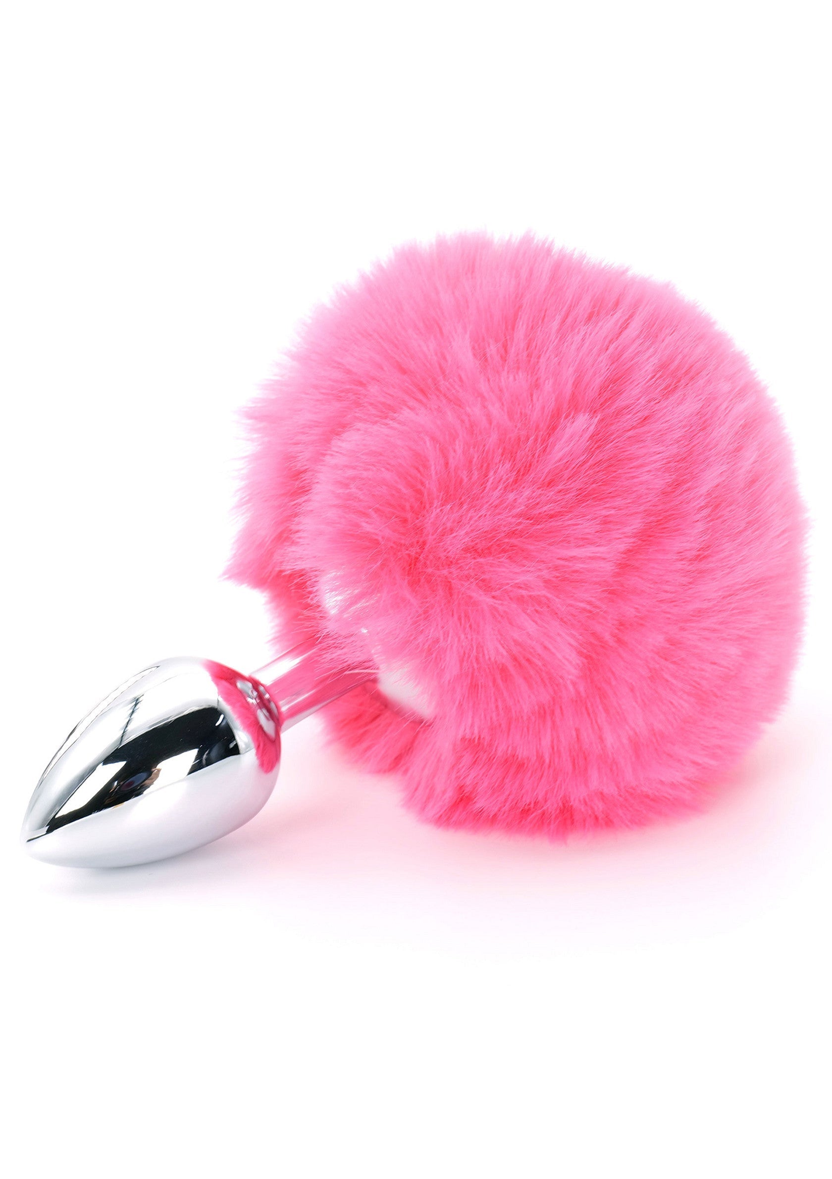 Plug anal en métal avec queue de lapin rose en fourrure pour un plaisir coquin et doux.; Metalen anale plug met roze, harige konijnenstaart voor stout en zacht plezier.; Metal butt plug with pink furry bunny tail for naughty and soft fun.