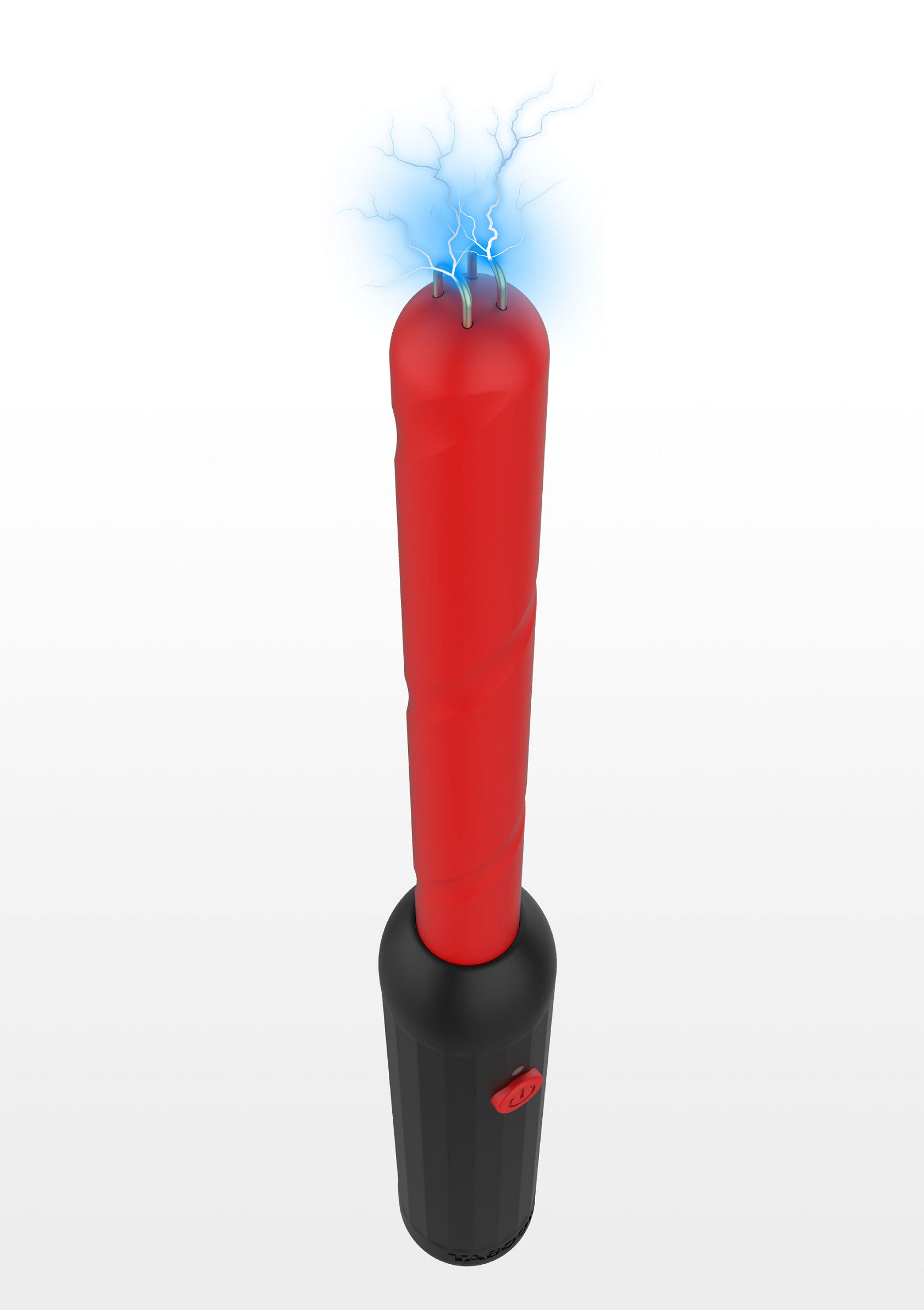 Baguette électrique rouge et noire avec décharge lumineuse. Effets spéciaux garantis !; Rode en zwarte elektrische staaf met lichtflits. Gegarandeerde speciale effecten!; Red and black electric wand with light discharge. Special effects guaranteed!