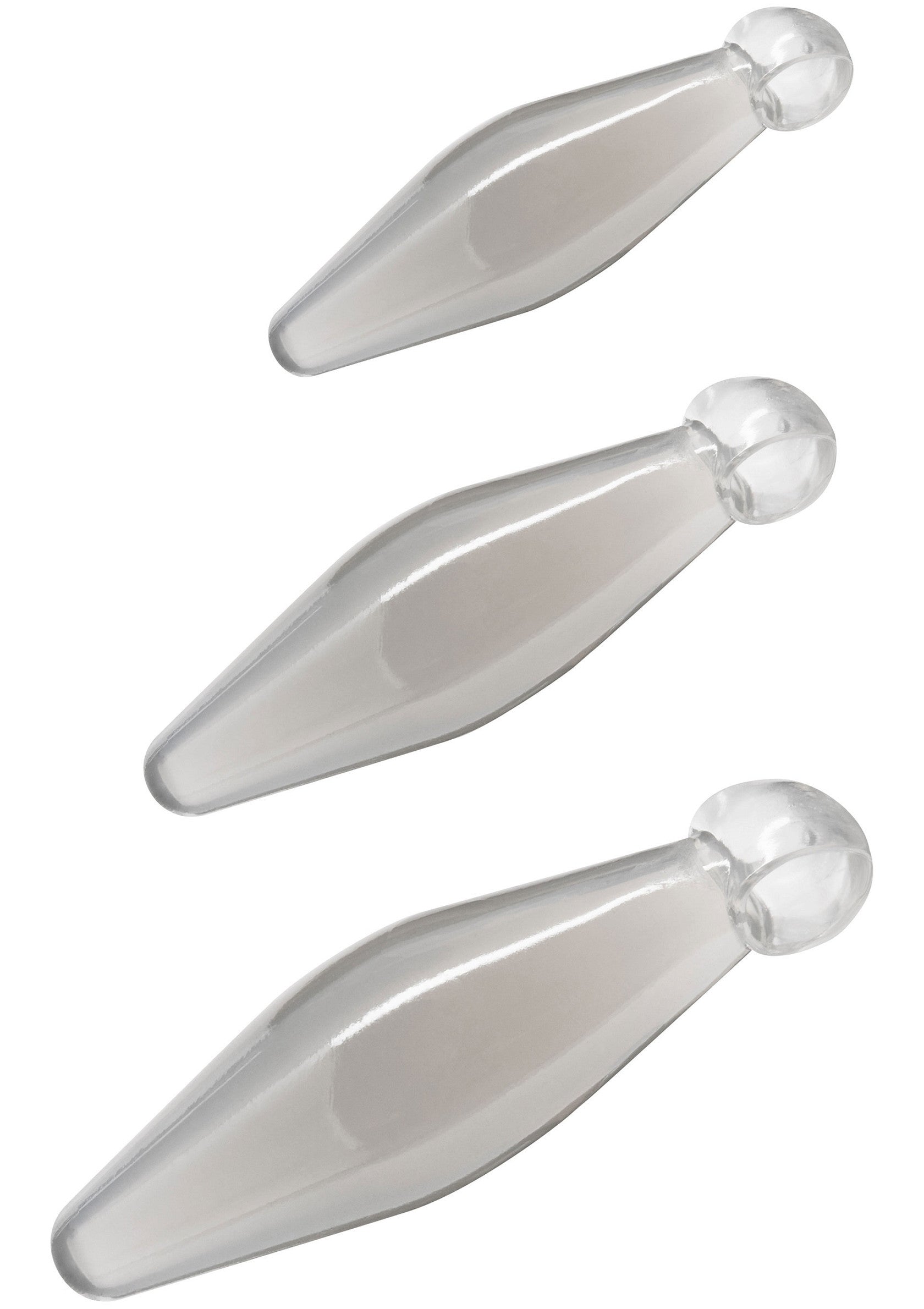 3 applicateurs vaginaux en verre transparent réutilisables pour une hygiène intime optimale.; 3 herbruikbare vaginale applicators van helder glas voor optimale intieme hygiëne.; 3 reusable clear glass vaginal applicators for optimal intimate hygiene.