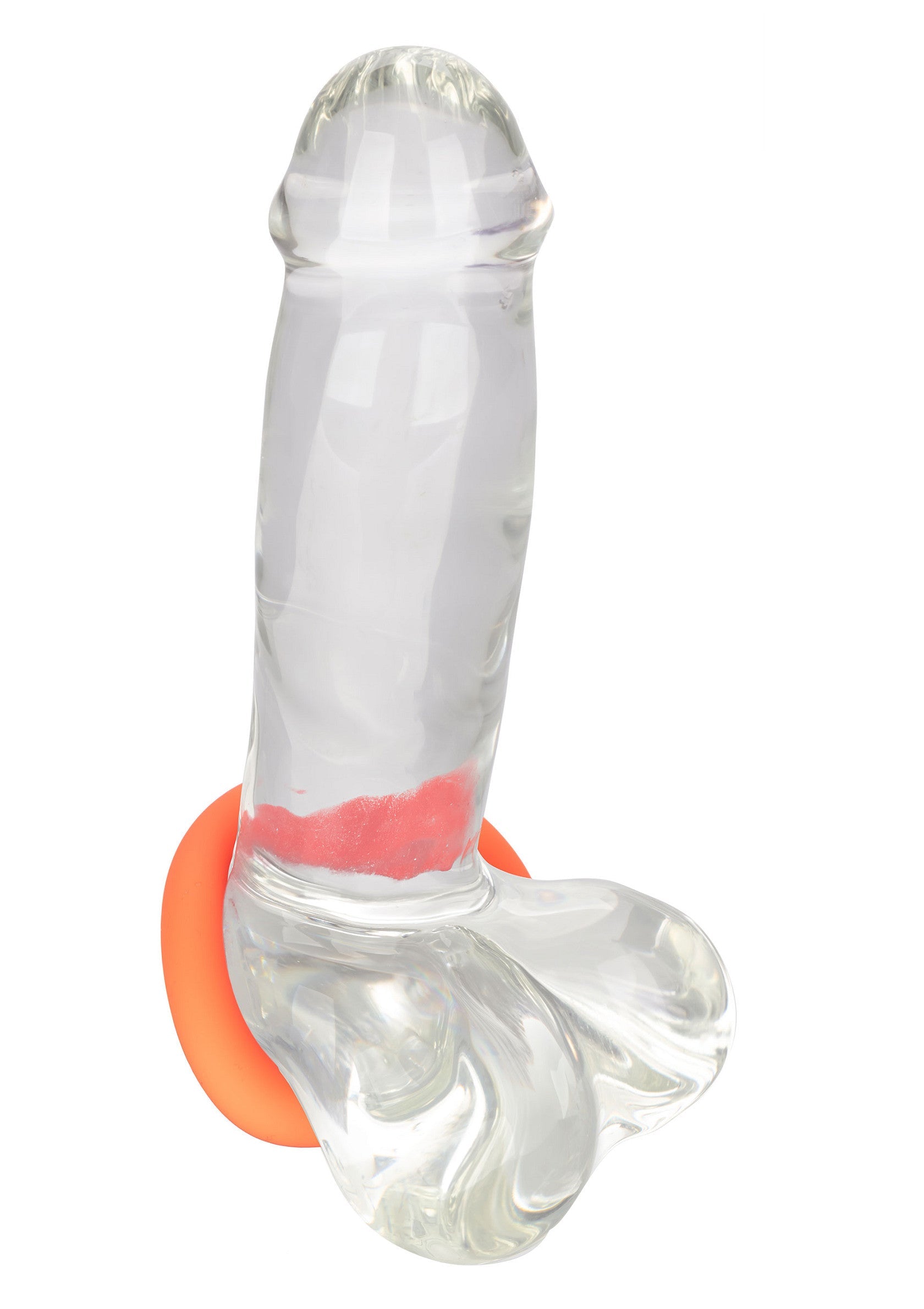 Gode en verre transparent avec anneau orange pour une expérience unique et transparente.; Transparante glazen dildo met oranje ring voor een unieke en heldere ervaring.; Clear glass dildo with orange ring for a unique and transparent experience.
