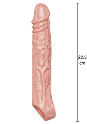 Manchon pénien texturé réaliste, 22.5cm. Pour plus de plaisir et de sensations intenses. Découvrez nos manchons péniens !; Realistische getextureerde peniskoker, 22,5cm. Voor meer plezier en intense sensaties. Bekijk onze peniskokers!; Realistic textured penis sheath, 22.5cm. For extra pleasure and intense sensations. Check out our penis sleeves!