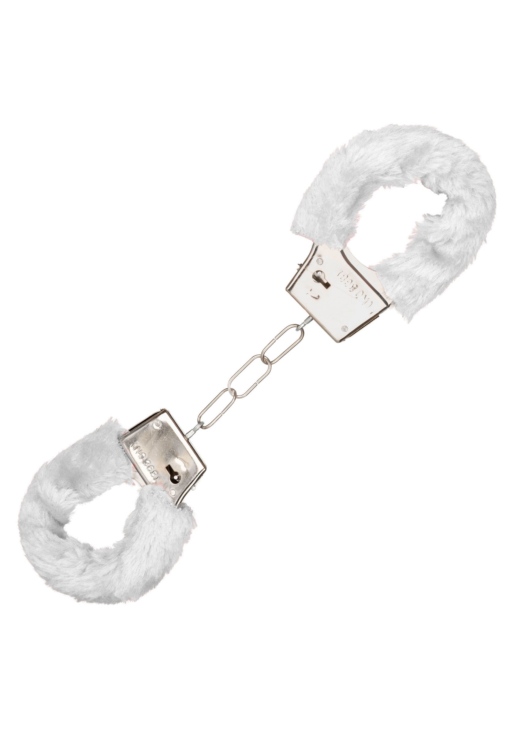 Menottes en fausse fourrure blanche pour adultes. Accessoire coquin et amusant pour pimenter votre vie amoureuse.; Witte, pluizige handboeien voor volwassenen. Een ondeugende en leuke accessoire om je liefdesleven mee op te fleuren.; White faux fur handcuffs for adults. A naughty and fun accessory to spice up your love life.