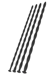 Ensemble de sondes urétrales noires et torsadées pour l'exploration et le plaisir.; Set van zwarte, gedraaide urethrale sondes voor verkenning en plezier.; Set of black, twisted urethral sounds for exploration and pleasure.