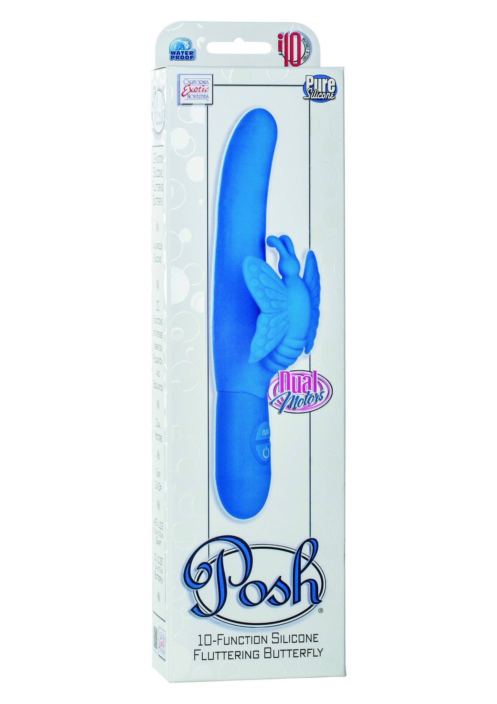 Vibrateur papillon Posh bleu vibrant à 10 fonctions pour le plaisir. Explorez la sensation délicate d'un papillon!; Vibrerende Posh blauwe vlinder vibrator met 10 functies voor plezier. Ontdek het delicate gevoel van een vlinder!; Vibrating Posh blue 10-function butterfly vibrator for pleasure. Explore the delicate sensation of a butterfly!