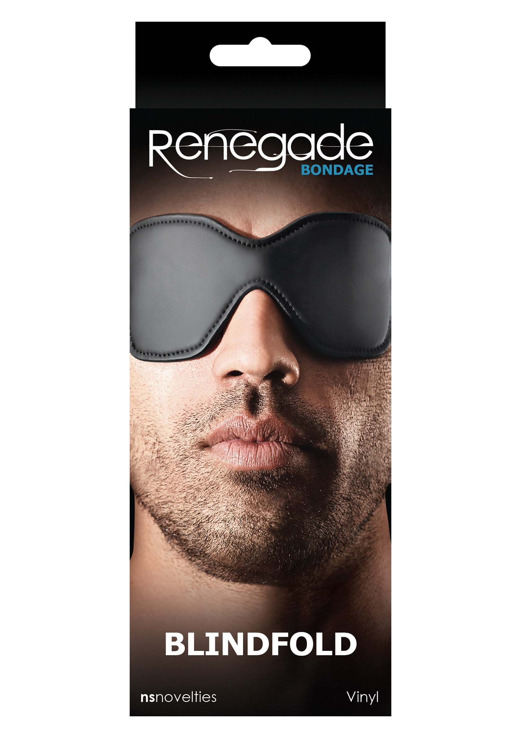 Renegade Bondage - Masque pour les yeux en vinyle pour jeux coquins et BDSM. Découvre le plaisir de l'inattendu.; Renegade Bondage - Vinyl blinddoek voor ondeugende spelletjes en BDSM. Ontdek het plezier van het onverwachte.; Renegade Bondage - Vinyl blindfold for kinky games and BDSM. Discover the pleasure of the unexpected.