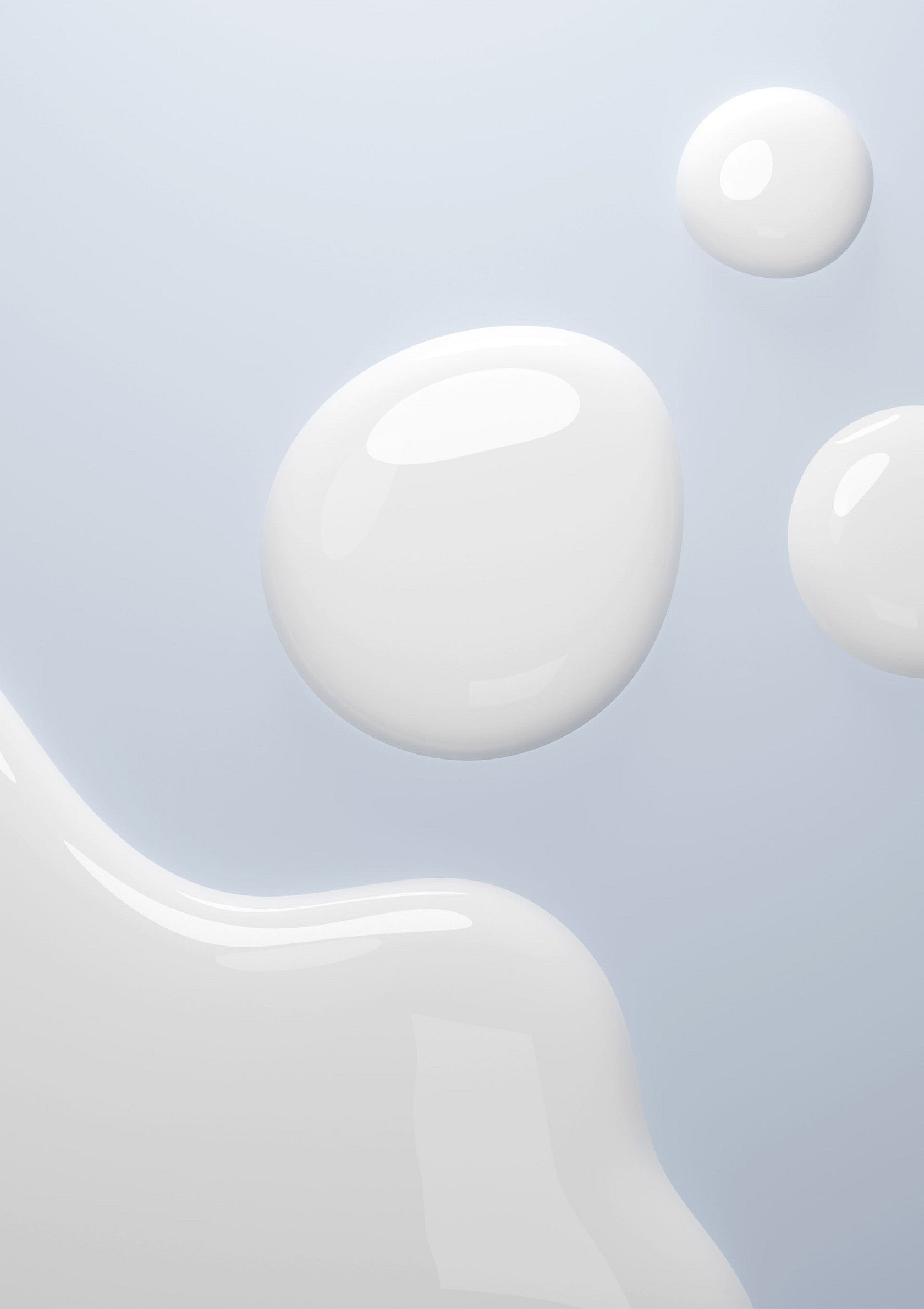 Gouttes blanches brillantes sur fond bleu clair. Idéal pour produits de beauté et soins de la peau.; Glanzende witte druppels op een lichtblauwe achtergrond. Perfect voor beauty en huidverzorgingsproducten.; Glossy white drops on a light blue background. Great for beauty and skincare products.