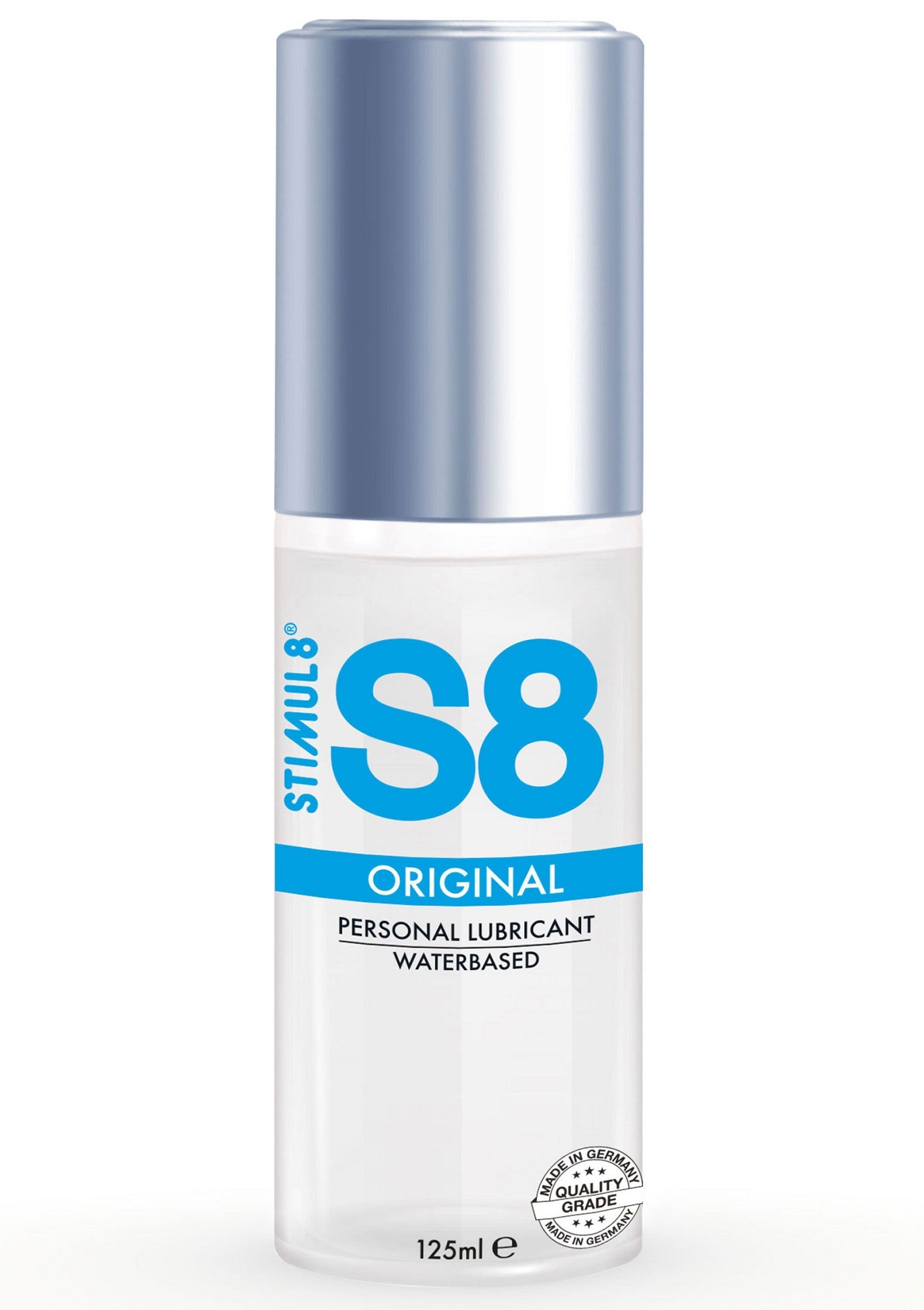 Lubrifiant personnel à base d'eau Stimul8 S8 Original. Hydratation et confort améliorés.; Stimul8 S8 Original glijmiddel op waterbasis. Verbeterde hydratatie en comfort.; Stimul8 S8 Original water-based personal lubricant. Enhanced hydration and comfort.