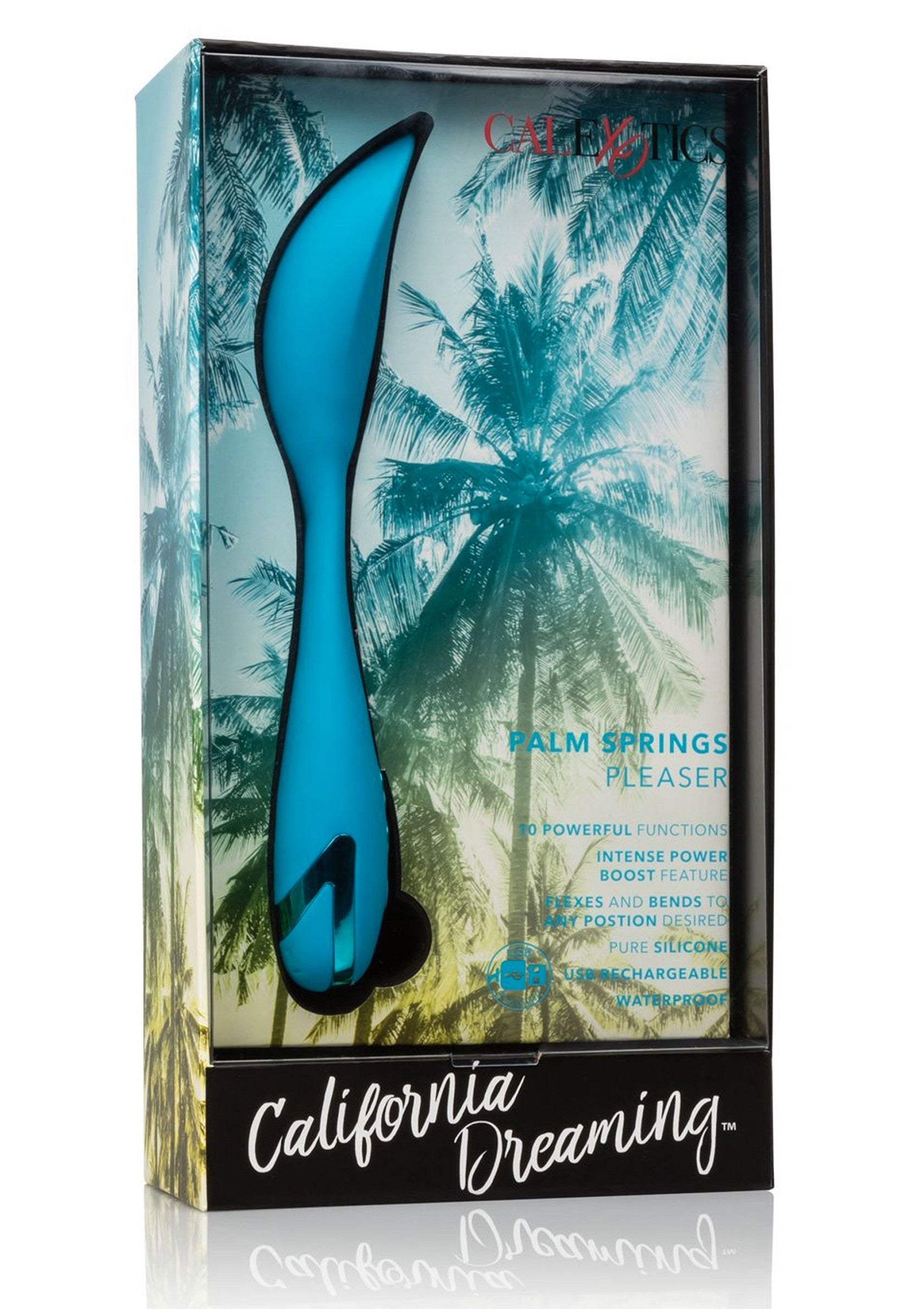 Vibromasseur California Dreaming Palm Springs Pleaser. Plaisir intense garanti ! Silicone doux, rechargeable et étanche.; California Dreaming Palm Springs Pleaser vibrator. Zachte siliconen, oplaadbaar en waterdicht voor intens plezier!; California Dreaming Palm Springs Pleaser vibrator. Soft silicone, rechargeable, and waterproof for intense pleasure!
