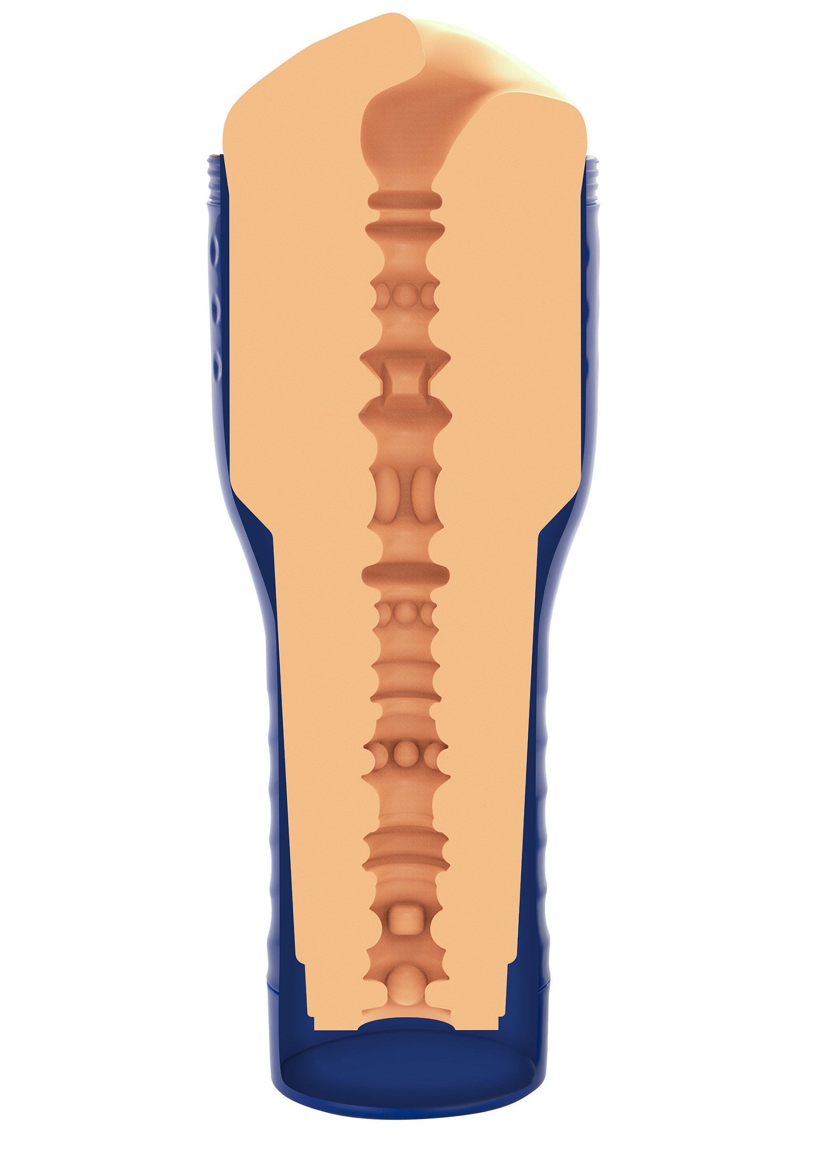 Manchon de plaisir texturé bleu et chair pour une expérience intense et réaliste. Sensations garanties !; Getextureerde masturbator in blauw en huidskleur voor een intense en realistische ervaring. Gegarandeerde sensaties!; Textured pleasure sleeve in blue and flesh tones for an intense and realistic experience. Guaranteed sensations!