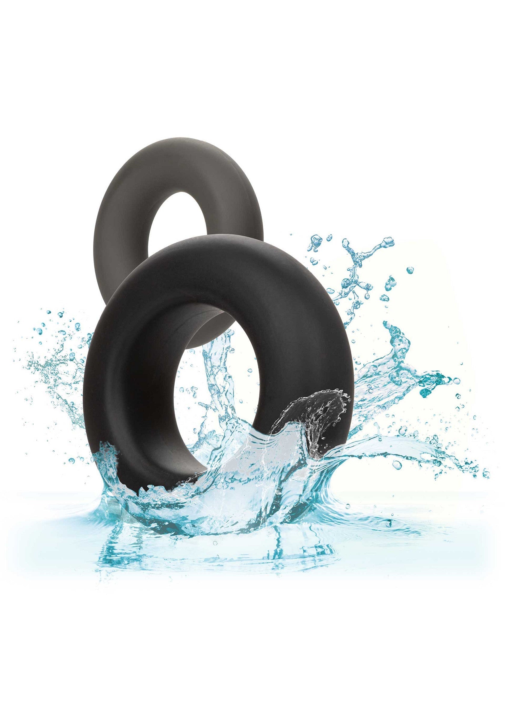 Anneaux de constriction noirs avec éclaboussures d'eau. Améliorez votre plaisir avec ces anneaux masculins !; Zwarte penisringen met waterspatten. Verbeter je genot met deze mannenringen!; Black cock rings with water splashes. Enhance your pleasure with these male rings!