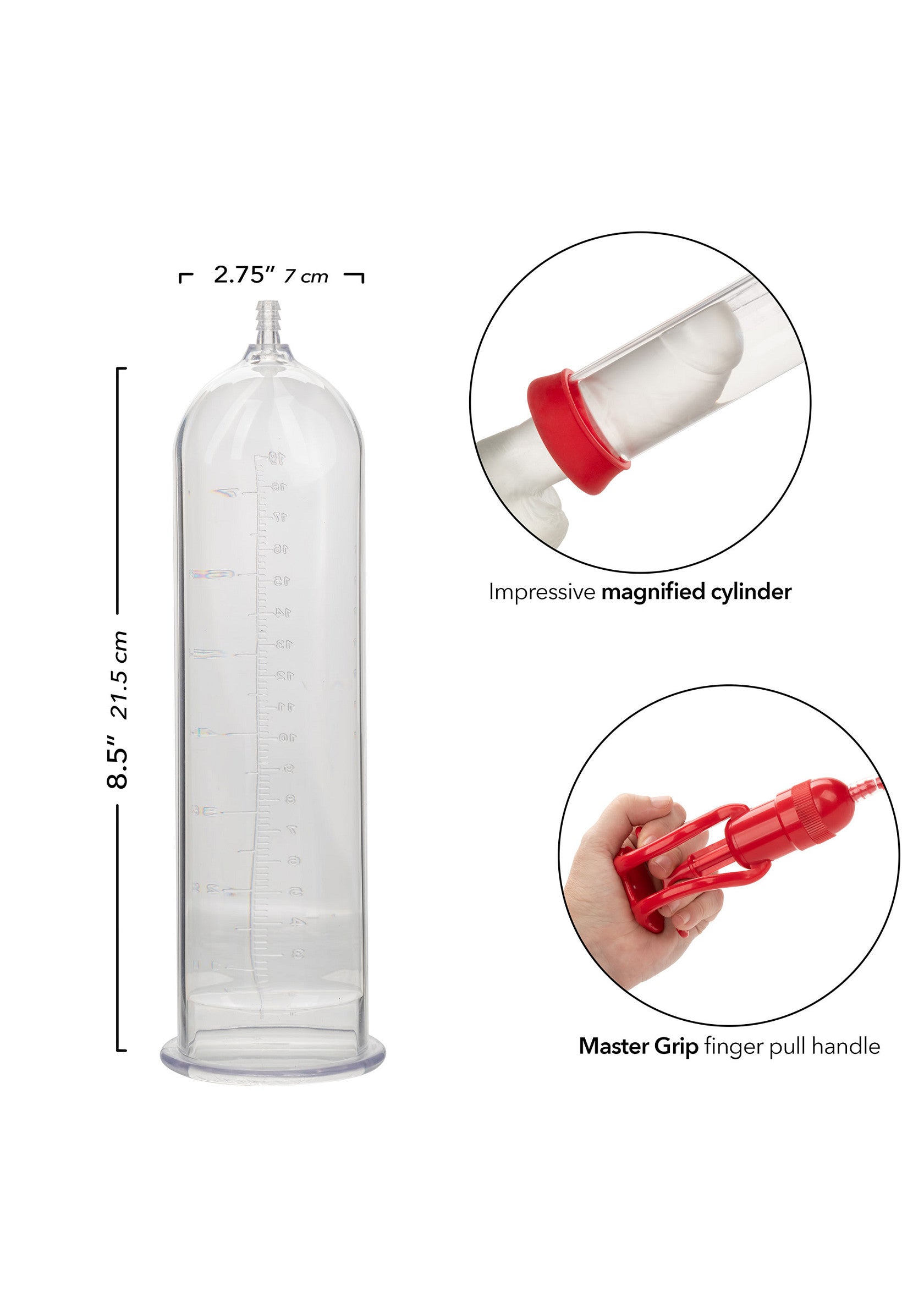 Cylindre de pompe transparent avec poignée ergonomique pour une utilisation facile.; Doorzichtige pompcilinder met ergonomische handgreep voor eenvoudig gebruik.; Clear pump cylinder with ergonomic handle for easy use.