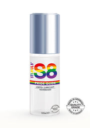Lubrifiant à base d'eau LGBTQ+ S8 Pride Glide. Fabriqué en Allemagne pour une qualité supérieure.; S8 Pride Glide LGBTQ+ glijmiddel op waterbasis. Gemaakt in Duitsland voor topkwaliteit.; S8 Pride Glide LGBTQ+ water-based lubricant. Made in Germany for top quality.