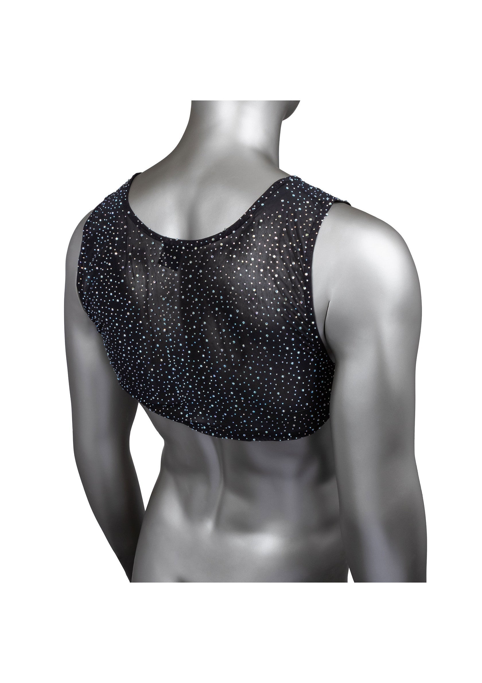 Haut de danse noir à strass, dos nu, élégant et brillant.; Zwarte dans top met strass, open rug, elegant en glanzend.; Black dance top with rhinestones, open back, elegant & sparkly.