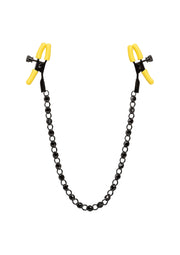 Pinces à tétons avec chaîne, pour un plaisir intense garanti. Explorez vos limites !; Nippelklemmen met ketting voor intense prikkeling. Verken je grenzen!; Nipple clamps with chain for intense stimulation. Explore your limits!