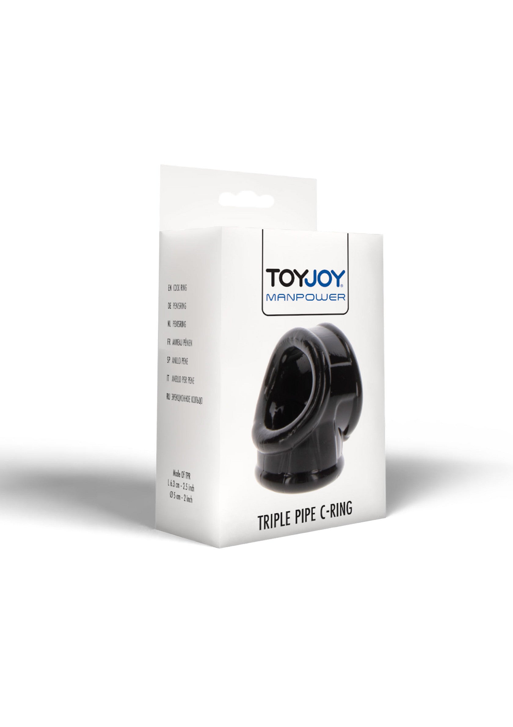 ToyJoy Manpower Triple Pipe C-Ring pour une expérience masculine intense. Anneau pénien de haute qualité.; ToyJoy Manpower Triple Pipe C-Ring voor een intense mannelijke ervaring. Hoogwaardige penisring.; ToyJoy Manpower Triple Pipe C-Ring for an intense masculine experience. High-quality cock ring.