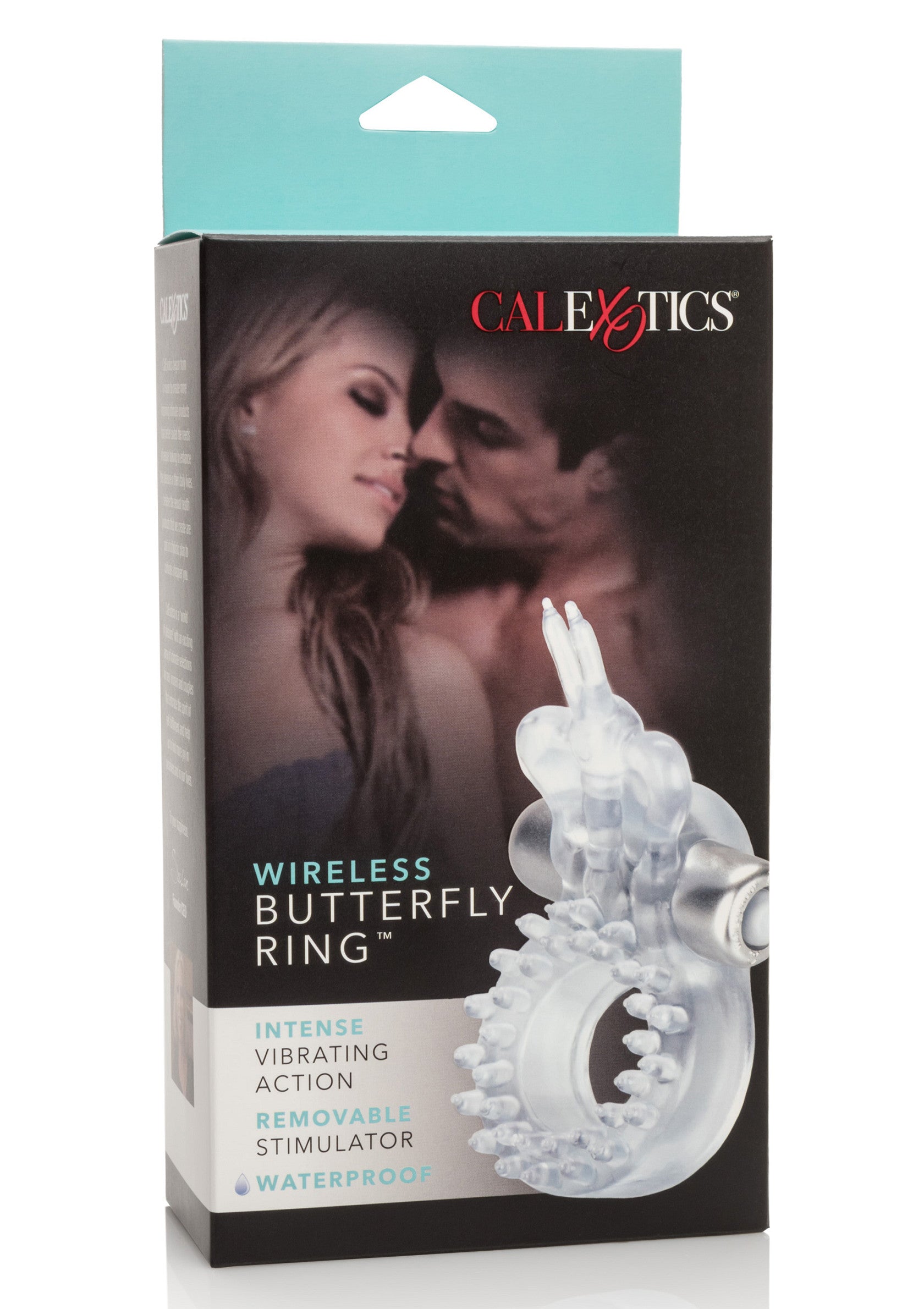 Anneau vibrant sans fil CalExotics Butterfly Ring pour des sensations intenses et un plaisir partagé.; CalExotics Wireless Butterfly Ring vibrerende ring voor intense sensaties en gedeeld plezier.; CalExotics Wireless Butterfly Ring vibrating ring for intense sensations and shared pleasure.