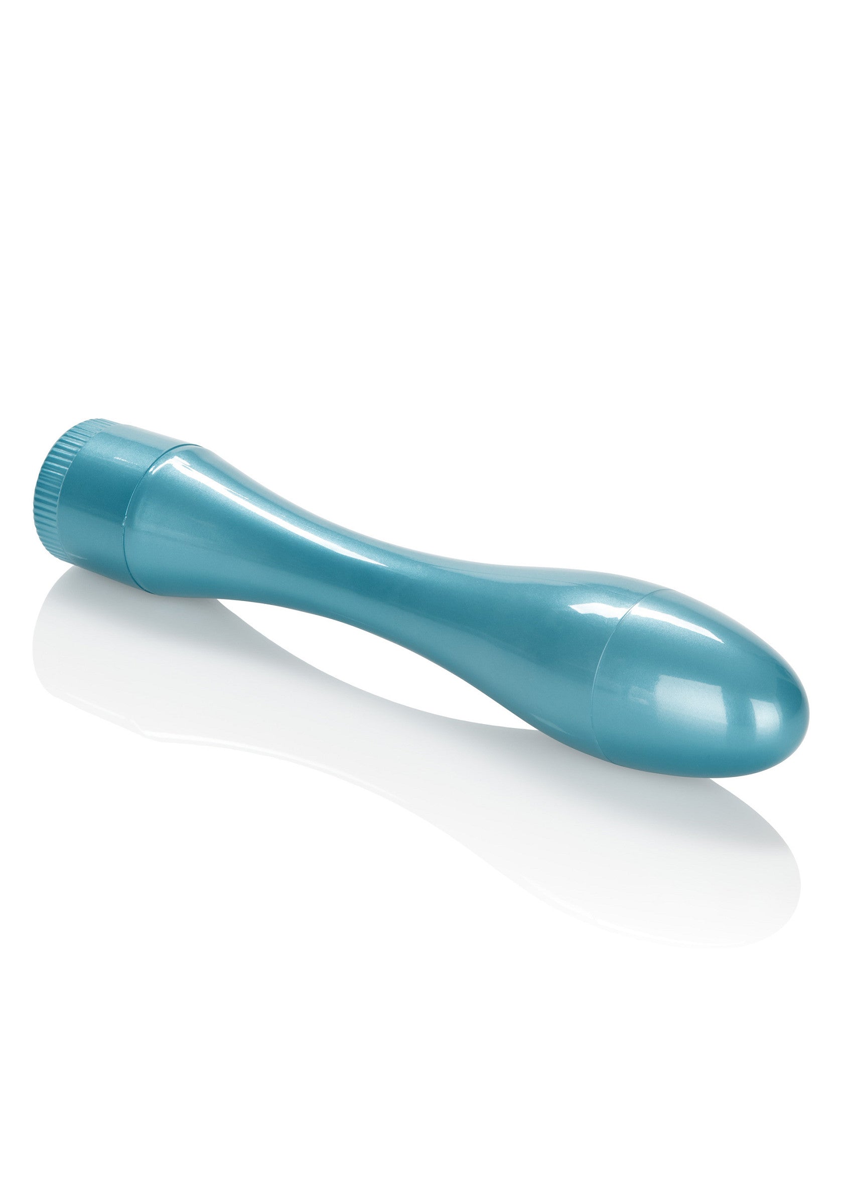 Vibromasseur bleu turquoise incurvé pour le plaisir solitaire.; Turkoois blauwe vibrator met kromming voor solo plezier.; Teal blue vibrator with curve for solo pleasure.