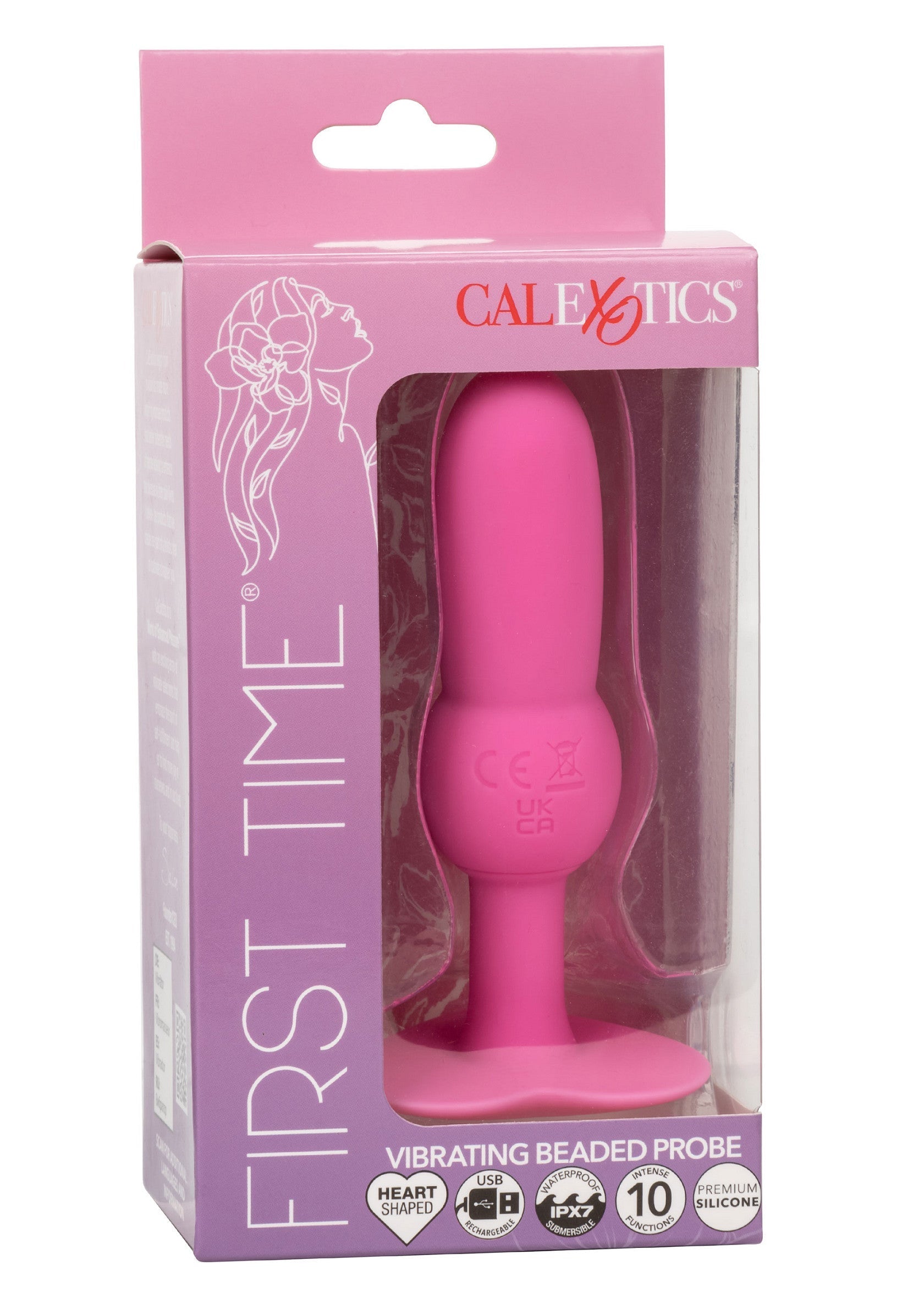 Sonde vibrante perlée CalExotics First Time. Jouet sexuel rose pour adultes.; CalExotics First Time vibrerende kralensonde. Roze seksspeeltje voor volwassenen.; CalExotics First Time vibrating beaded probe. Pink adult sex toy.