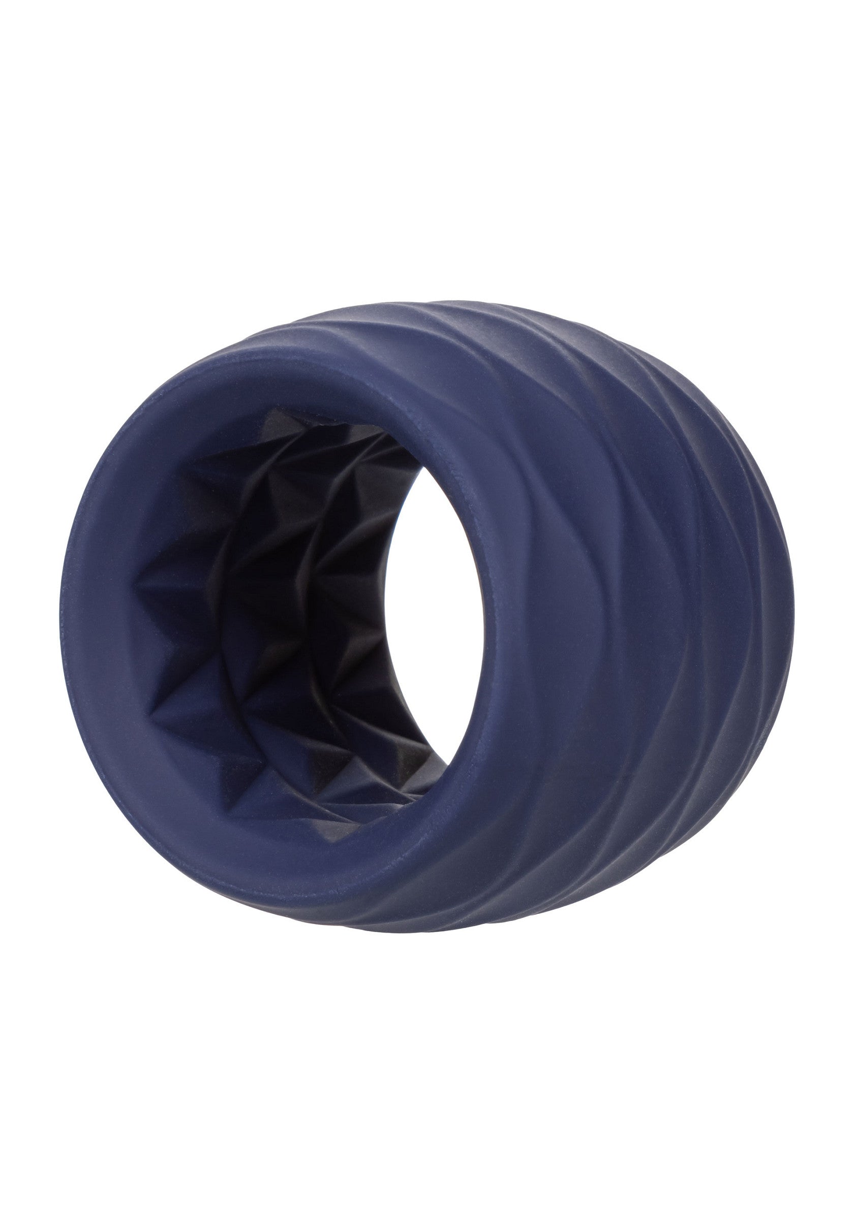 Anneau texturé bleu foncé, conçu pour le plaisir et la stimulation.; Donkerblauwe getextureerde ring, ontworpen voor plezier en stimulatie.; Dark blue textured ring, designed for pleasure and stimulation.