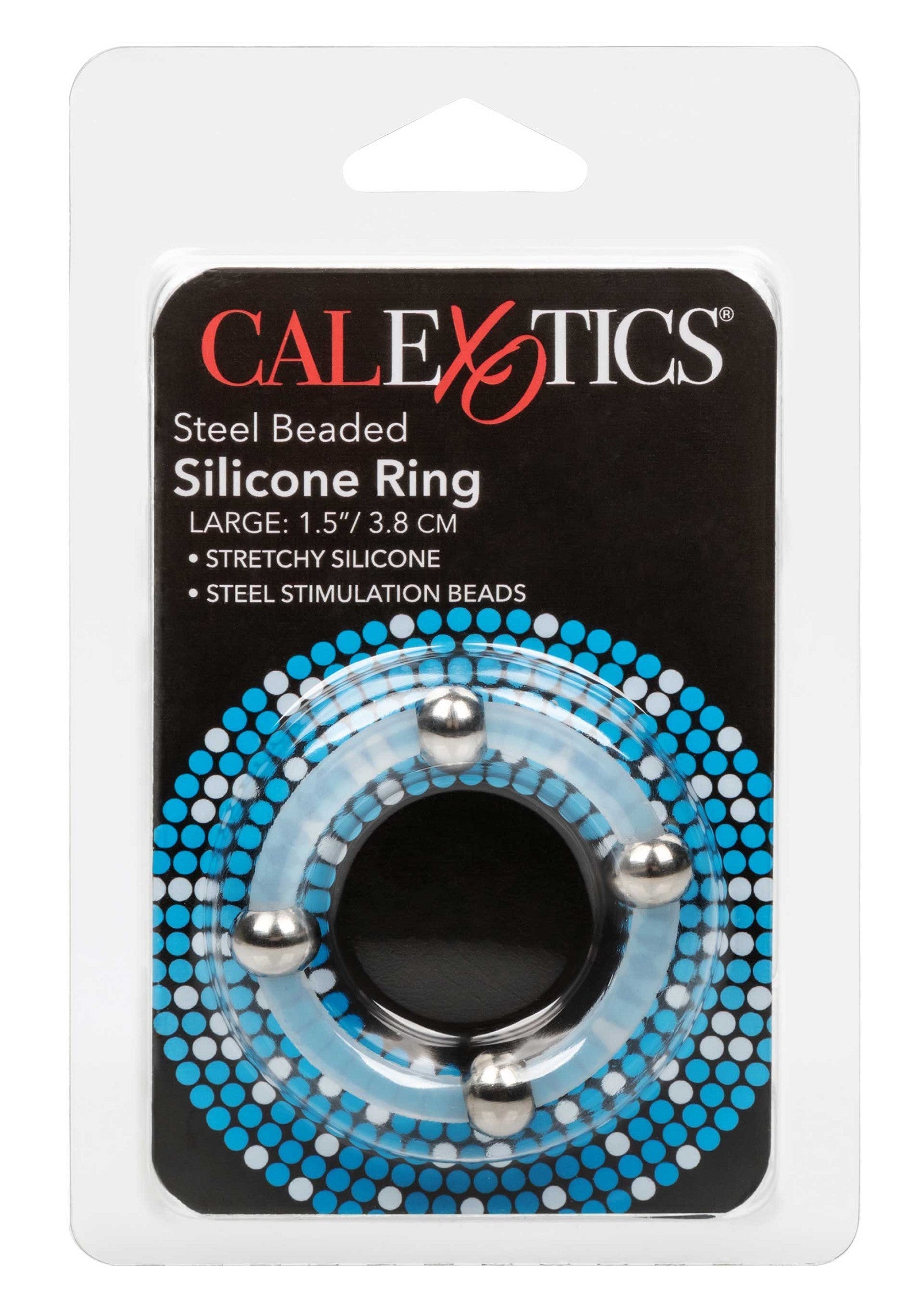 Anneau pénien CalExotics en silicone avec billes en acier pour plus de plaisir. Taille large.; CalExotics penisring van siliconen met stalen kralen voor extra genot. Grote maat.; CalExotics silicone penis ring with steel beads for added pleasure. Large size.