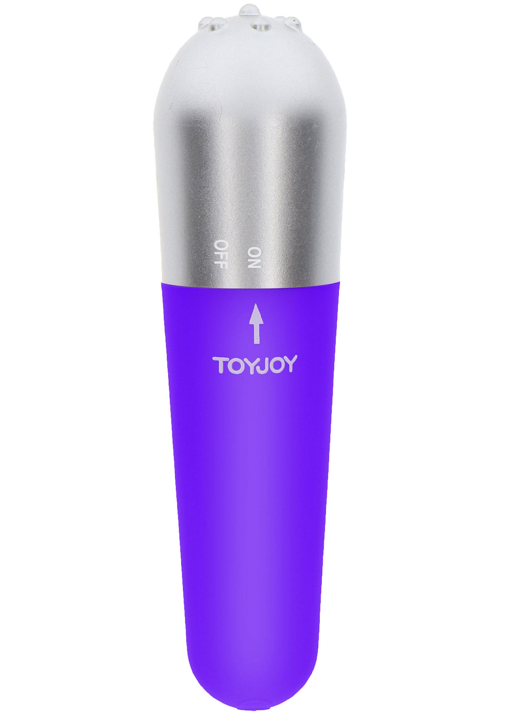 ToyJoy vibromasseur violet et argenté pour le plaisir personnel, stimulant et discret.; ToyJoy vibrator paars en zilverkleurig voor persoonlijk plezier, stimulerend en discreet.; ToyJoy vibrator in purple and silver, for personal pleasure, stimulating and discreet.