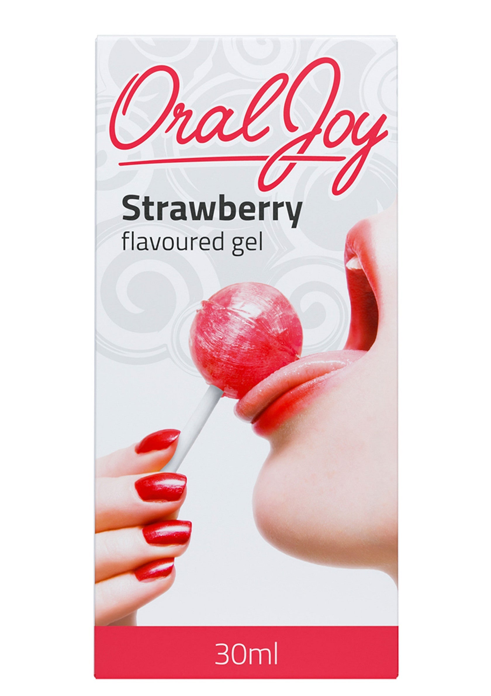 Oral Joy gel aromatisé fraise, 30ml. Un plaisir fruité pour pimenter vos moments intimes.; Oral Joy aardbei gearomatiseerde gel, 30ml. Fruitig genot om je intieme momenten te verrijken.; Oral Joy strawberry flavored gel, 30ml. Fruity pleasure to spice up your intimate moments.