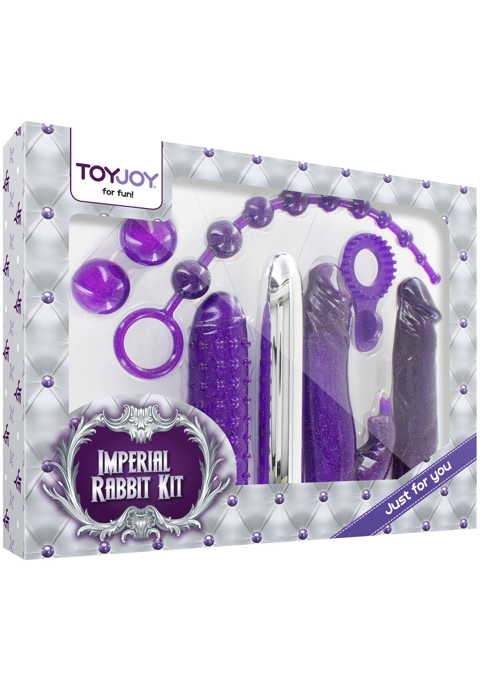 Kit Imperial Rabbit ToyJoy, jouets intimes violets pour adultes, plaisir et exploration en solo ou en couple.; ToyJoy Imperial Rabbit Kit, paars intiem speelgoed voor volwassenen, voor plezier en solo- of koppelverkenning.; ToyJoy Imperial Rabbit Kit, purple intimate toys for adults, for pleasure and solo or couples exploration.