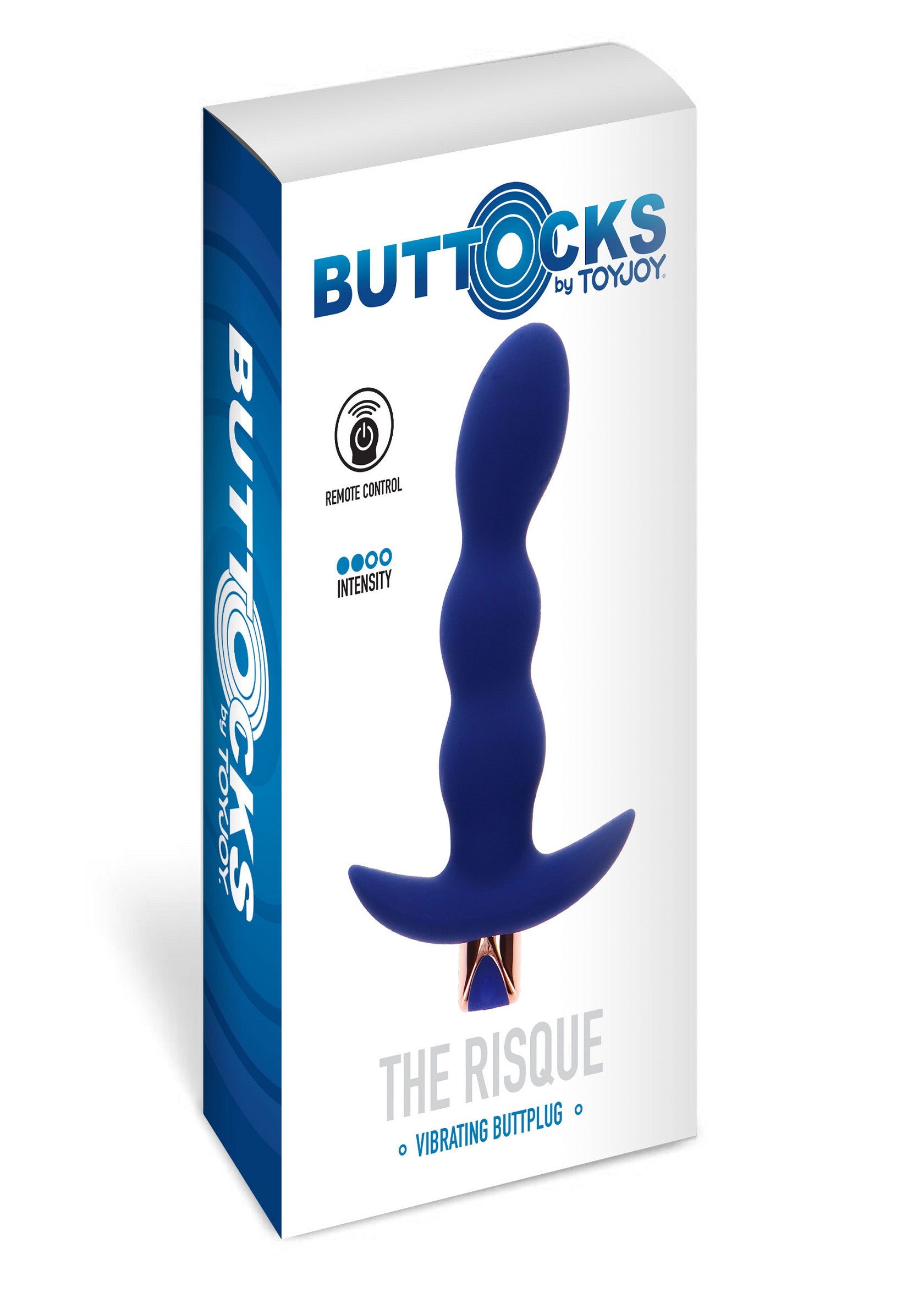 Buttplug vibrant télécommandé Buttocks The Risque de ToyJoy pour le plaisir anal.; Buttocks The Risque vibrerende buttplug met afstandsbediening van ToyJoy voor anaal genot.; Buttocks The Risque remote controlled vibrating butt plug by ToyJoy for anal pleasure.