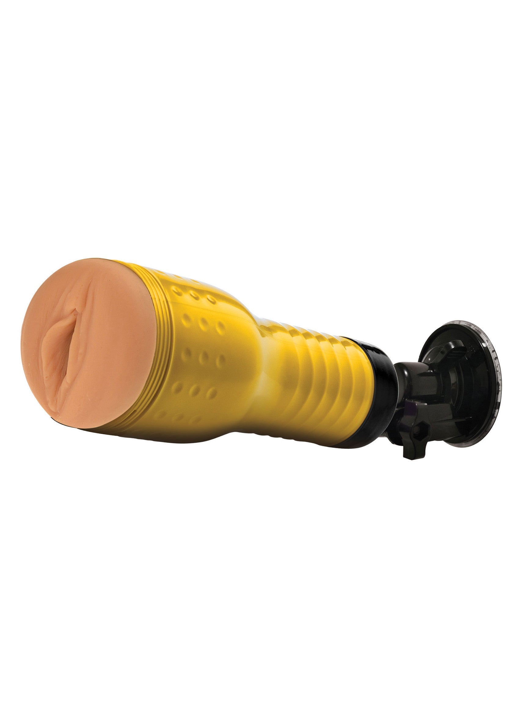 Manchon de plaisir texturé jaune avec ventouse pour plus de fun.; Getextureerde plezier mouw geel met zuignap voor meer plezier.; Textured pleasure sleeve yellow with suction cup for extra fun.