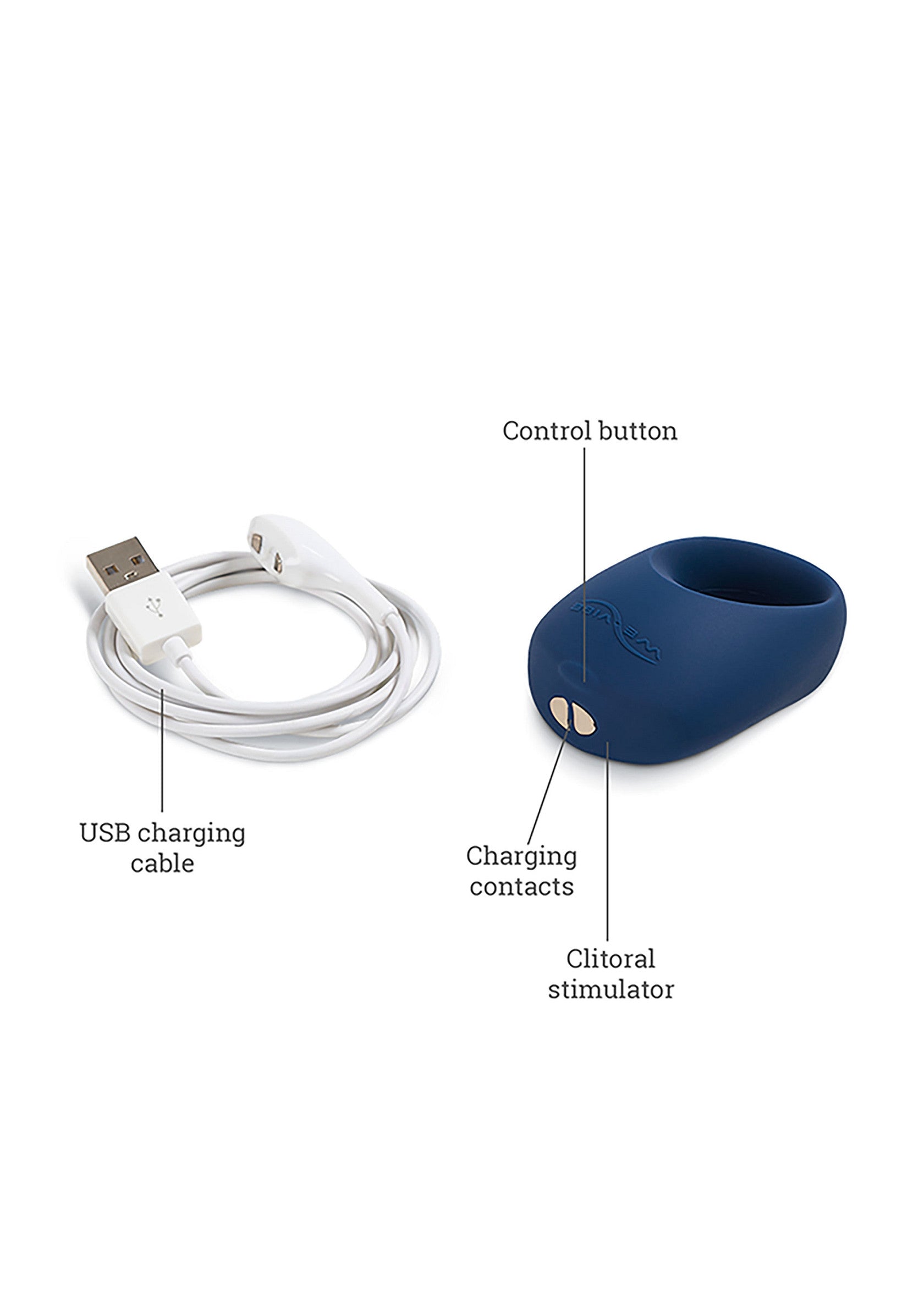 Anneau vibrant rechargeable pour le couple avec stimulateur clitoridien et cable USB inclus. Pour un plaisir partagé intense.; Oplaadbare vibrerende penisring met clitorisstimulator en USB-kabel inbegrepen. Voor intens gedeeld plezier.; Rechargeable vibrating cock ring with clitoral stimulator and USB cable included. For intense shared pleasure.