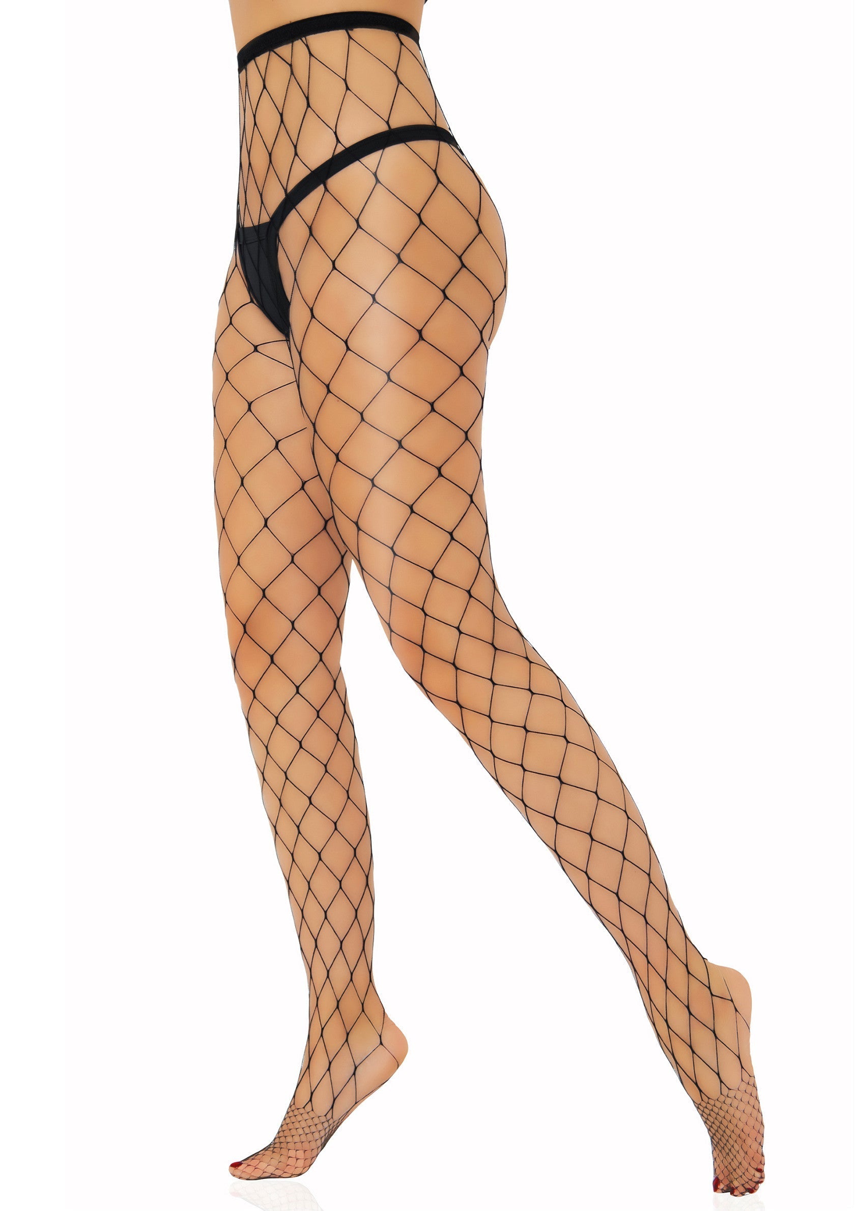 Collants résille noirs, parfaits pour une touche d'audace et de sensualité à votre tenue.; Zwarte visnetkousen, perfect voor een gedurfde en sensuele toevoeging aan je outfit.; Black fishnet tights, perfect for a bold and sensual addition to your outfit.