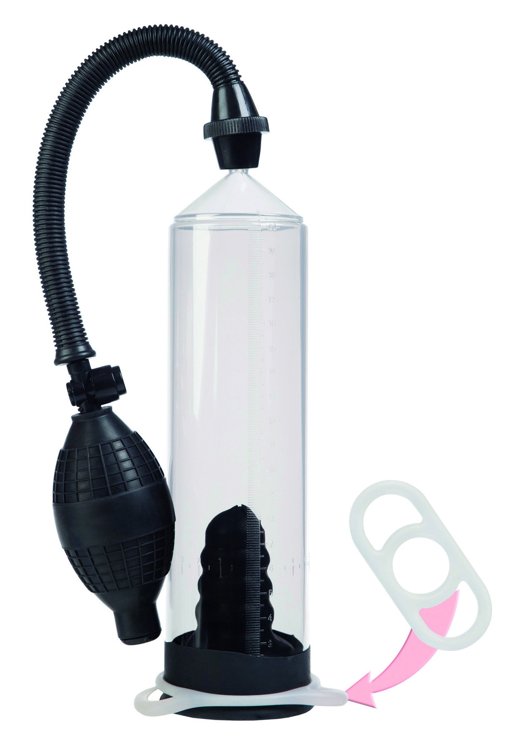Pompe à pénis avec manchon et anneau pour une expérience améliorée.; Penis pomp met sleeve en ring voor een verbeterde ervaring.; Penis pump with sleeve and ring for an enhanced experience.